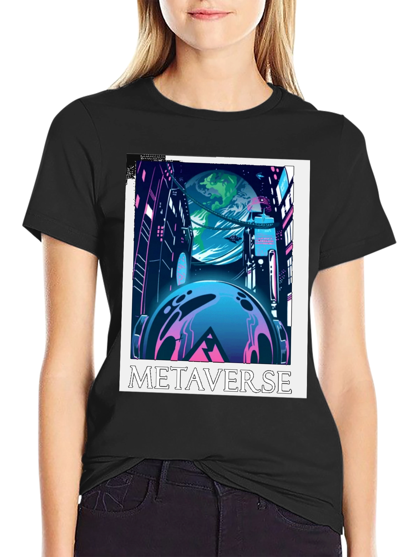 Metaverse Graphic Tee - Futuristic Cityscape Design