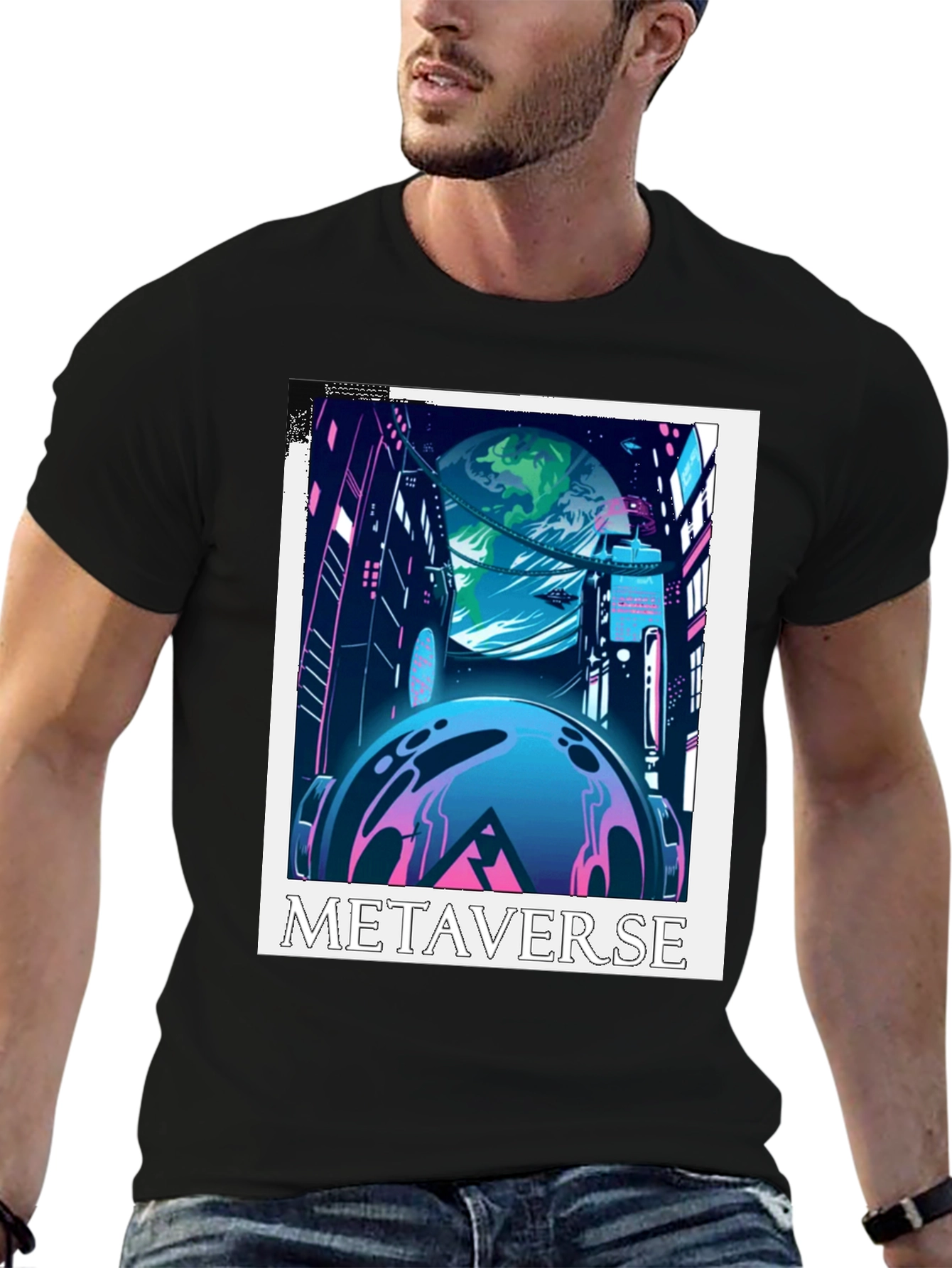 Metaverse Graphic Tee - Futuristic Cityscape Design