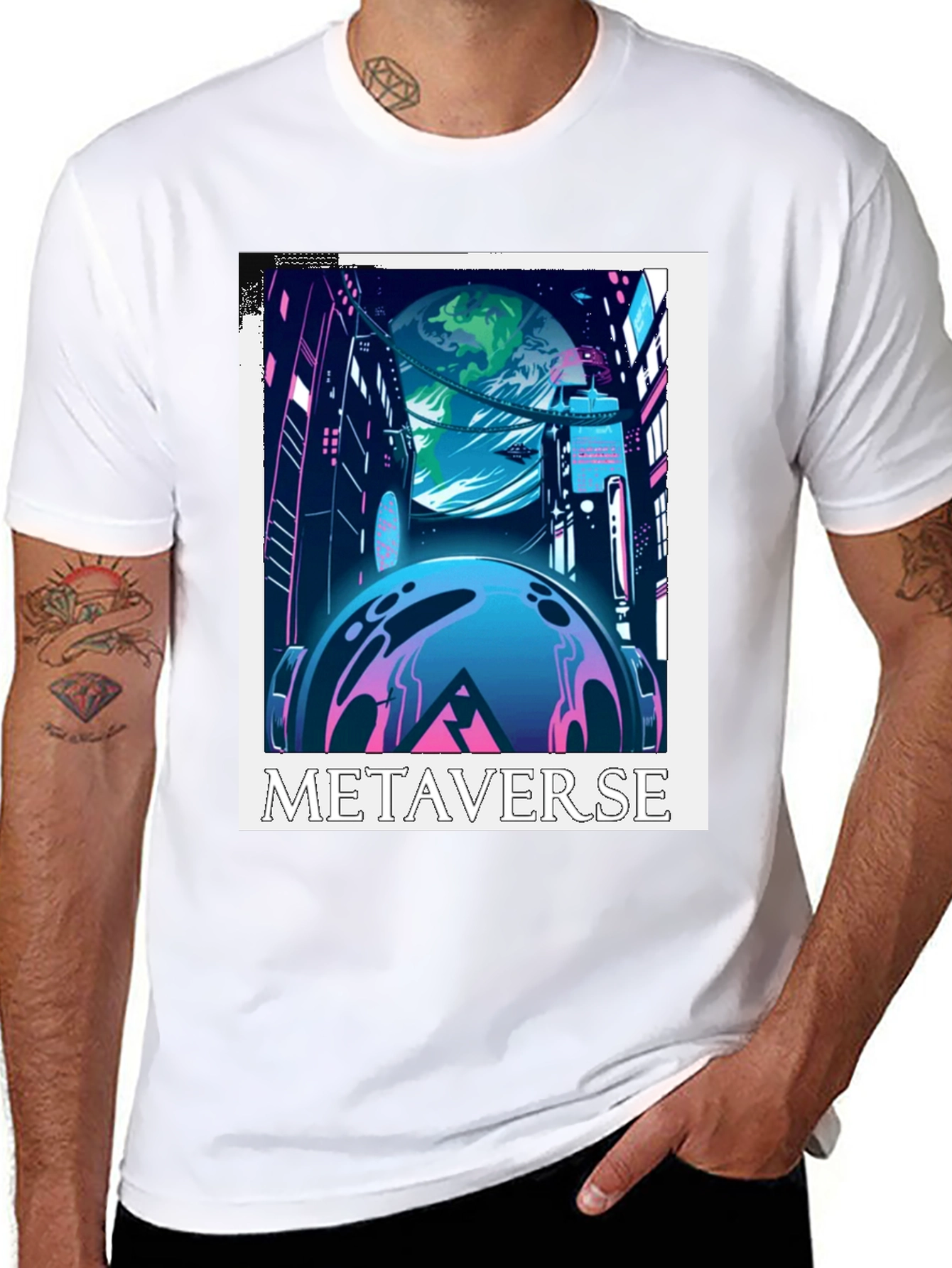 Metaverse Graphic Tee - Futuristic Cityscape Design