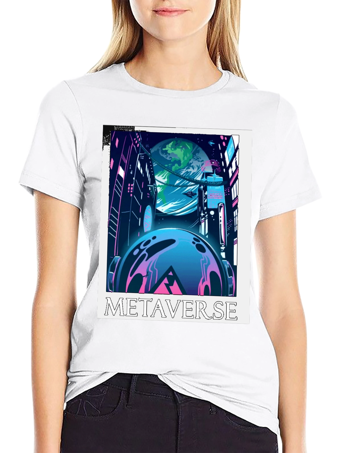 Metaverse Graphic Tee - Futuristic Cityscape Design