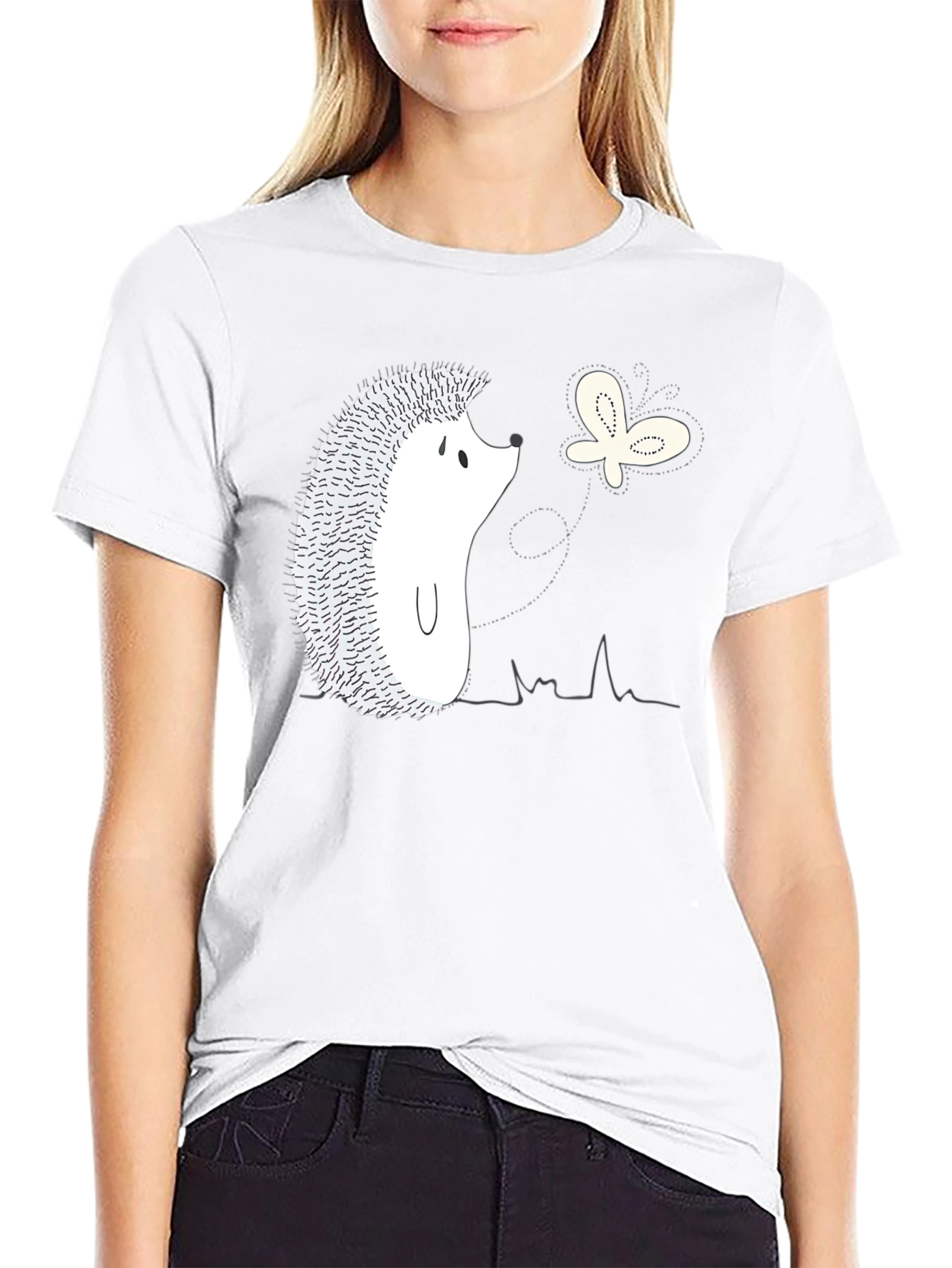 Hedgehog and Butterfly Graphic Tee - Black