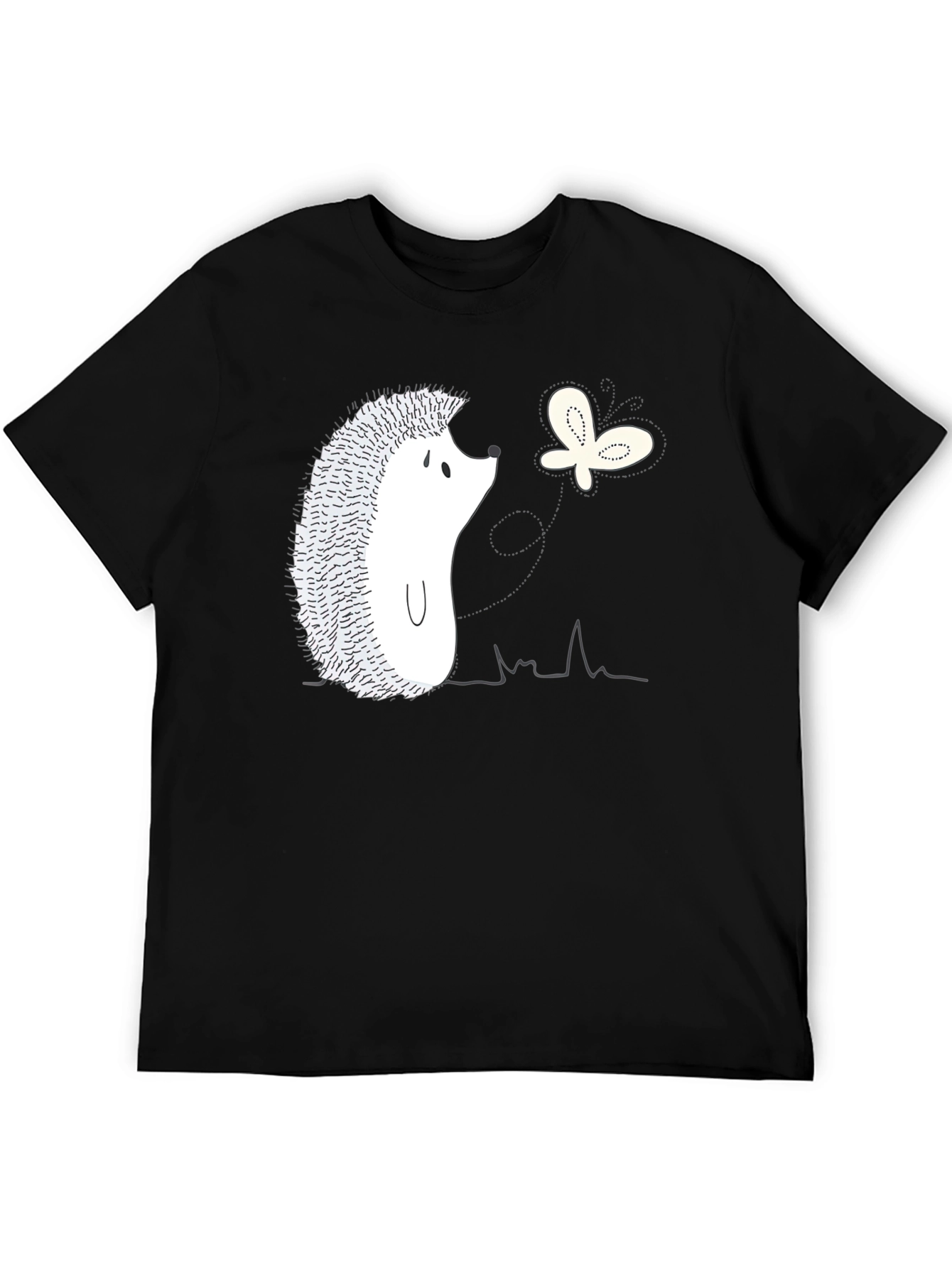 Hedgehog and Butterfly Graphic Tee - Black