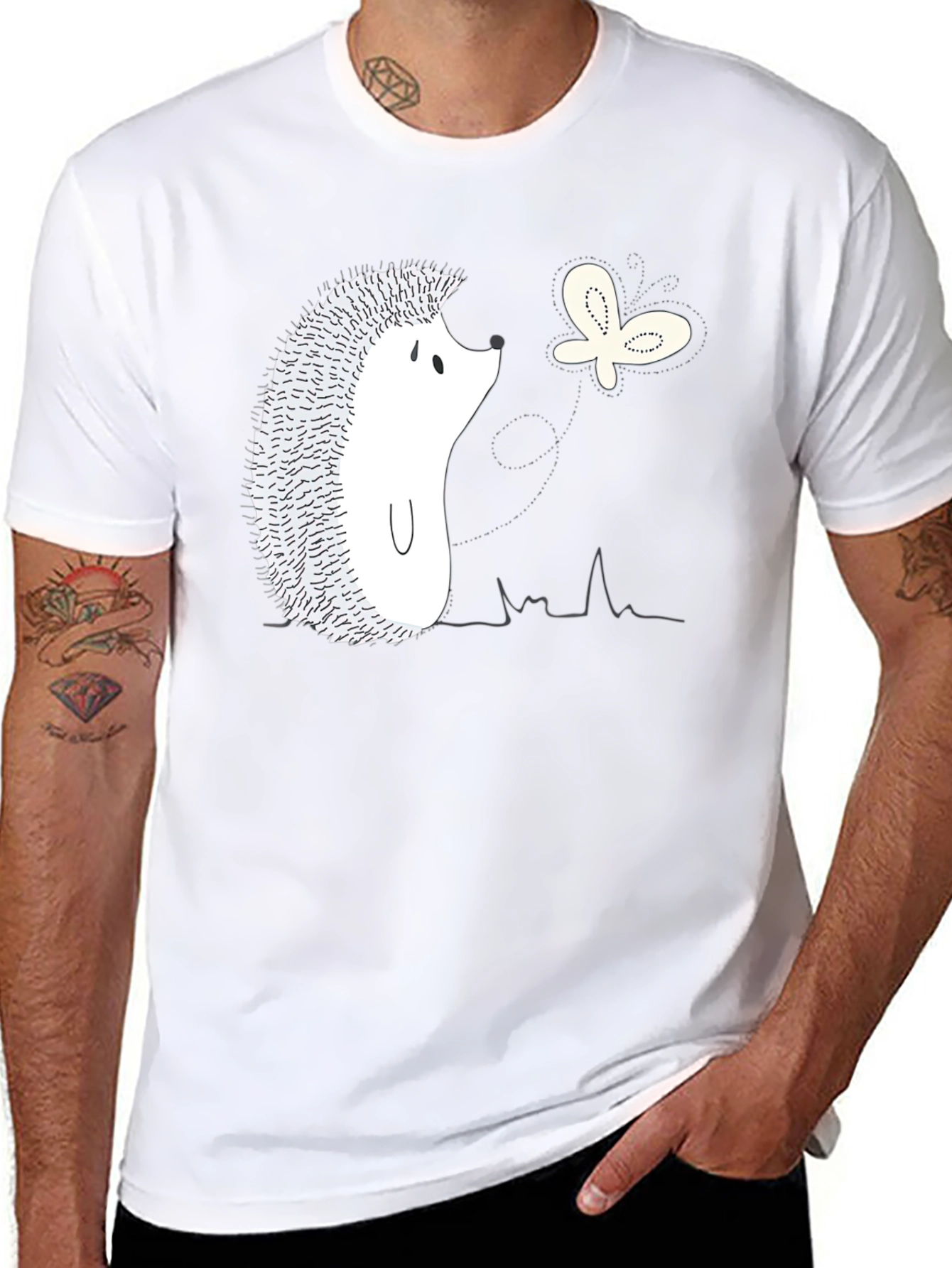 Hedgehog and Butterfly Graphic Tee - Black