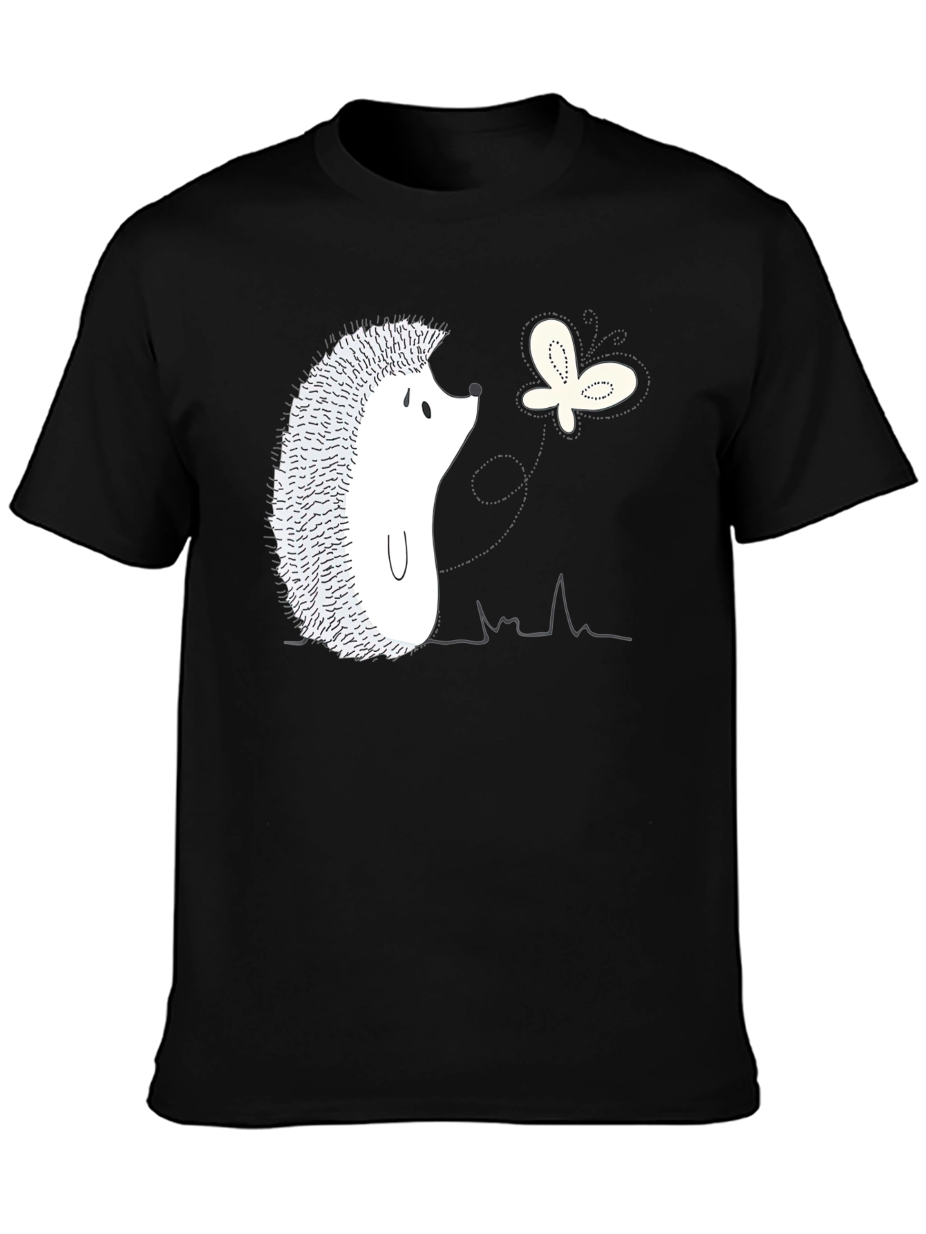 Hedgehog and Butterfly Graphic Tee - Black