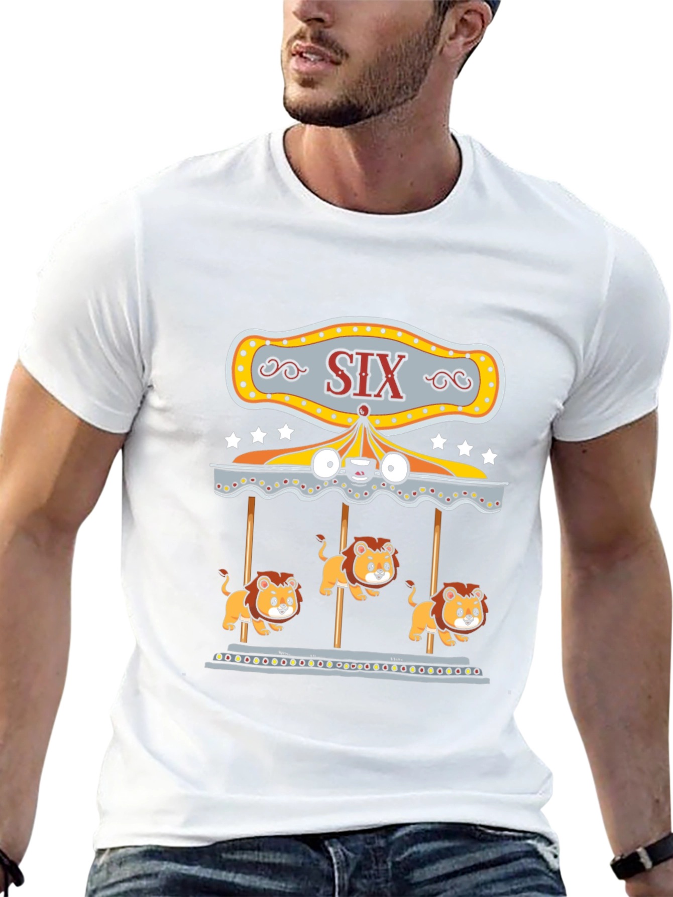 Lion Carousel Graphic Tee - Black Cotton T-Shirt