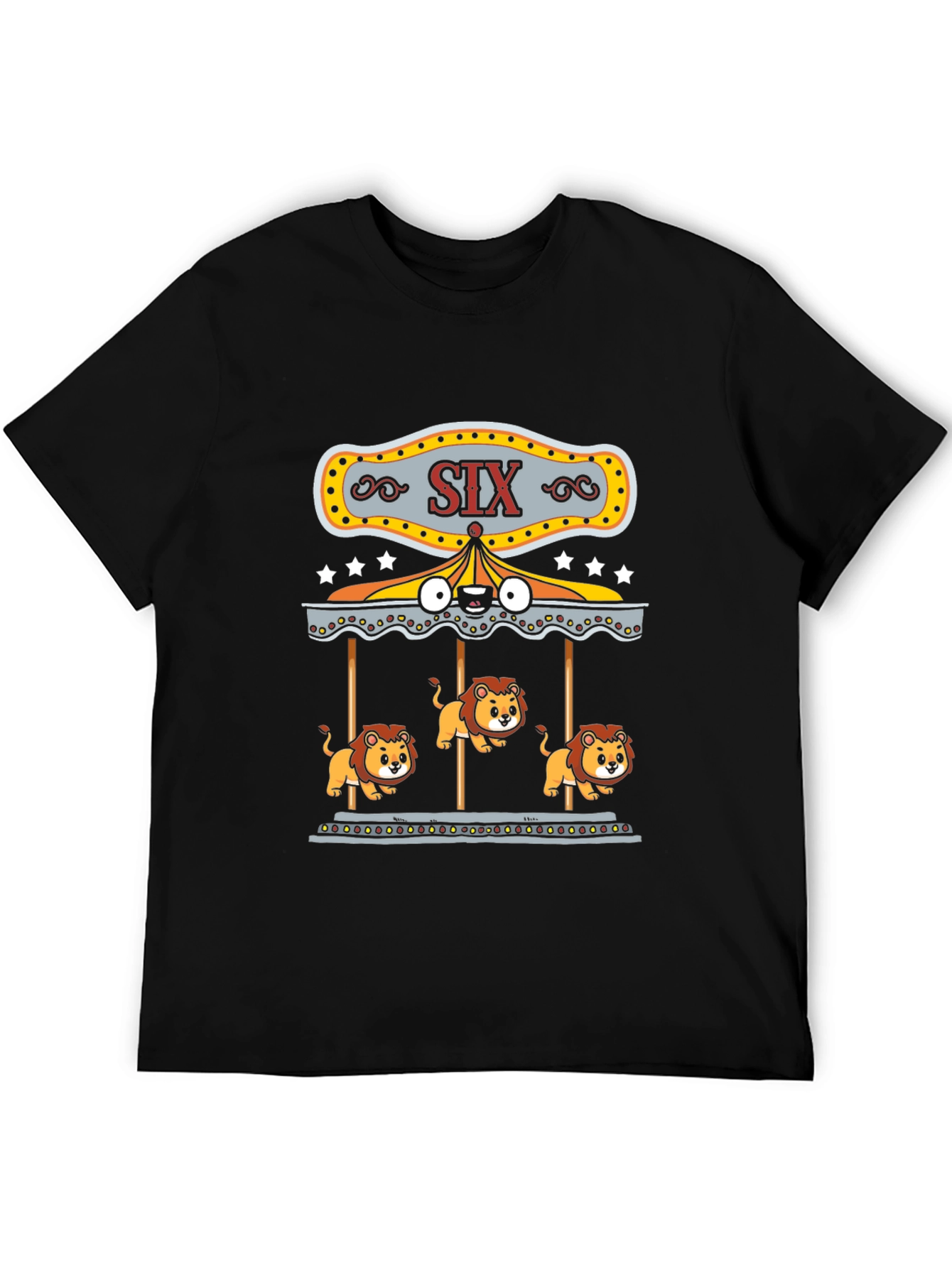 Lion Carousel Graphic Tee - Black Cotton T-Shirt