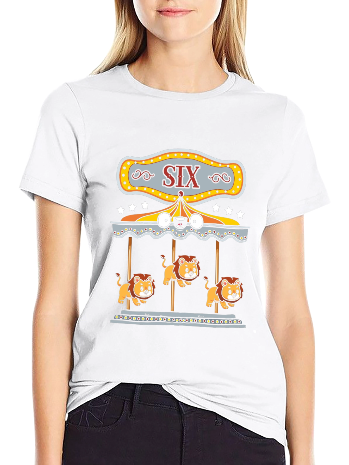 Lion Carousel Graphic Tee - Black Cotton T-Shirt