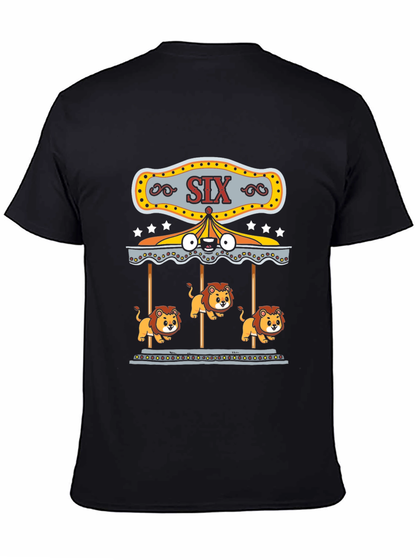 Lion Carousel Graphic Tee - Black Cotton T-Shirt