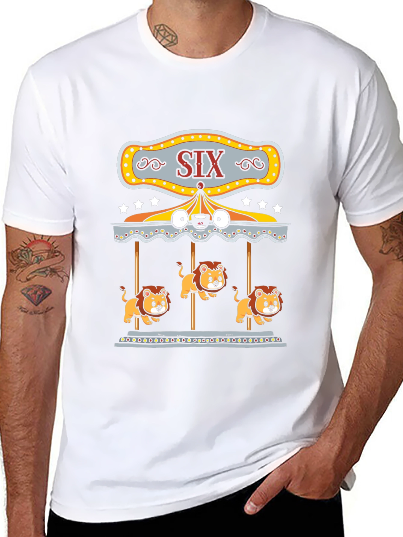 Lion Carousel Graphic Tee - Black Cotton T-Shirt