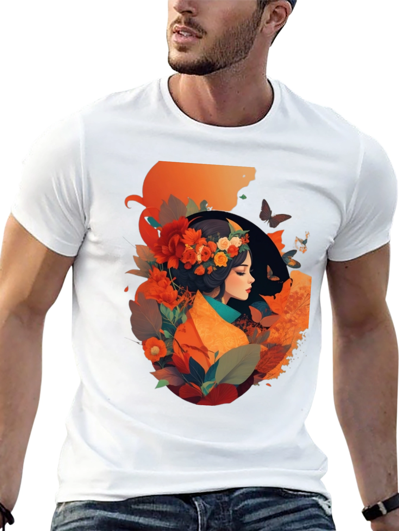 Floral Woman Graphic Tee - Stylish Black T-Shirt