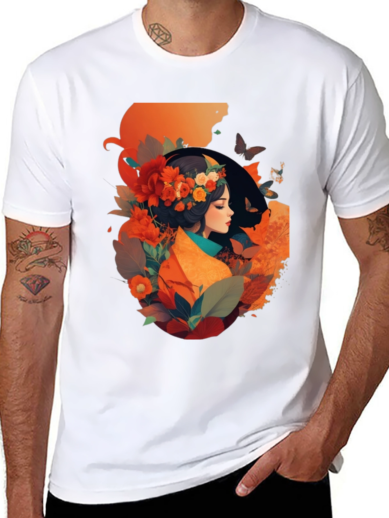 Floral Woman Graphic Tee - Stylish Black T-Shirt