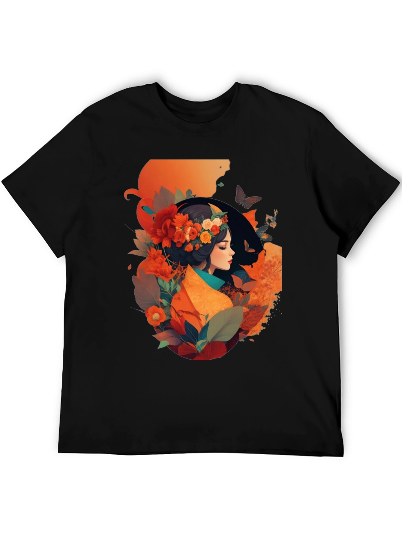 Floral Woman Graphic Tee - Stylish Black T-Shirt