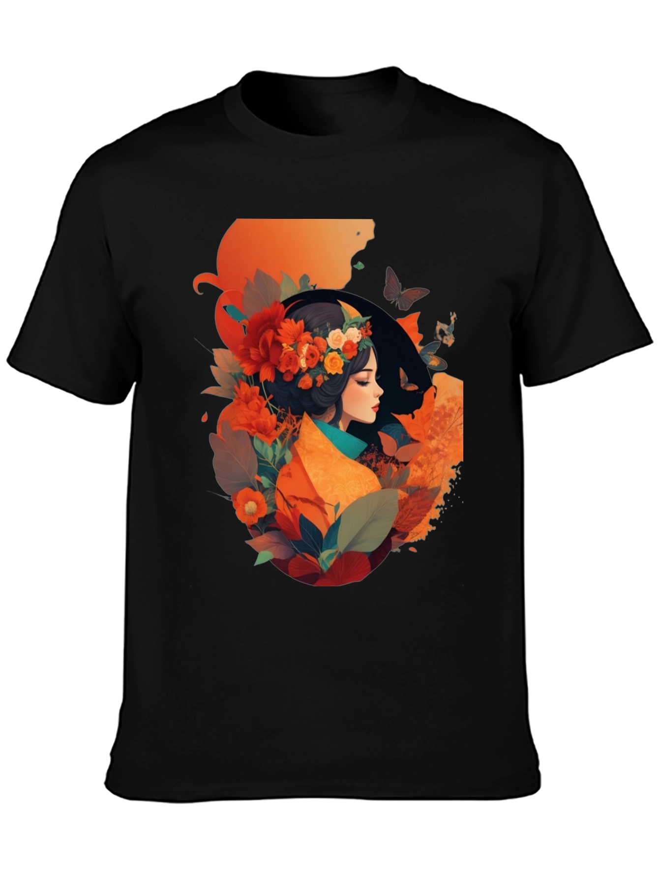 Floral Woman Graphic Tee - Stylish Black T-Shirt