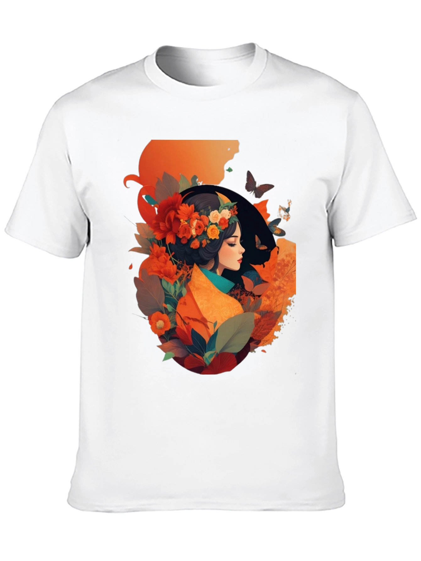 Floral Woman Graphic Tee - Stylish Black T-Shirt
