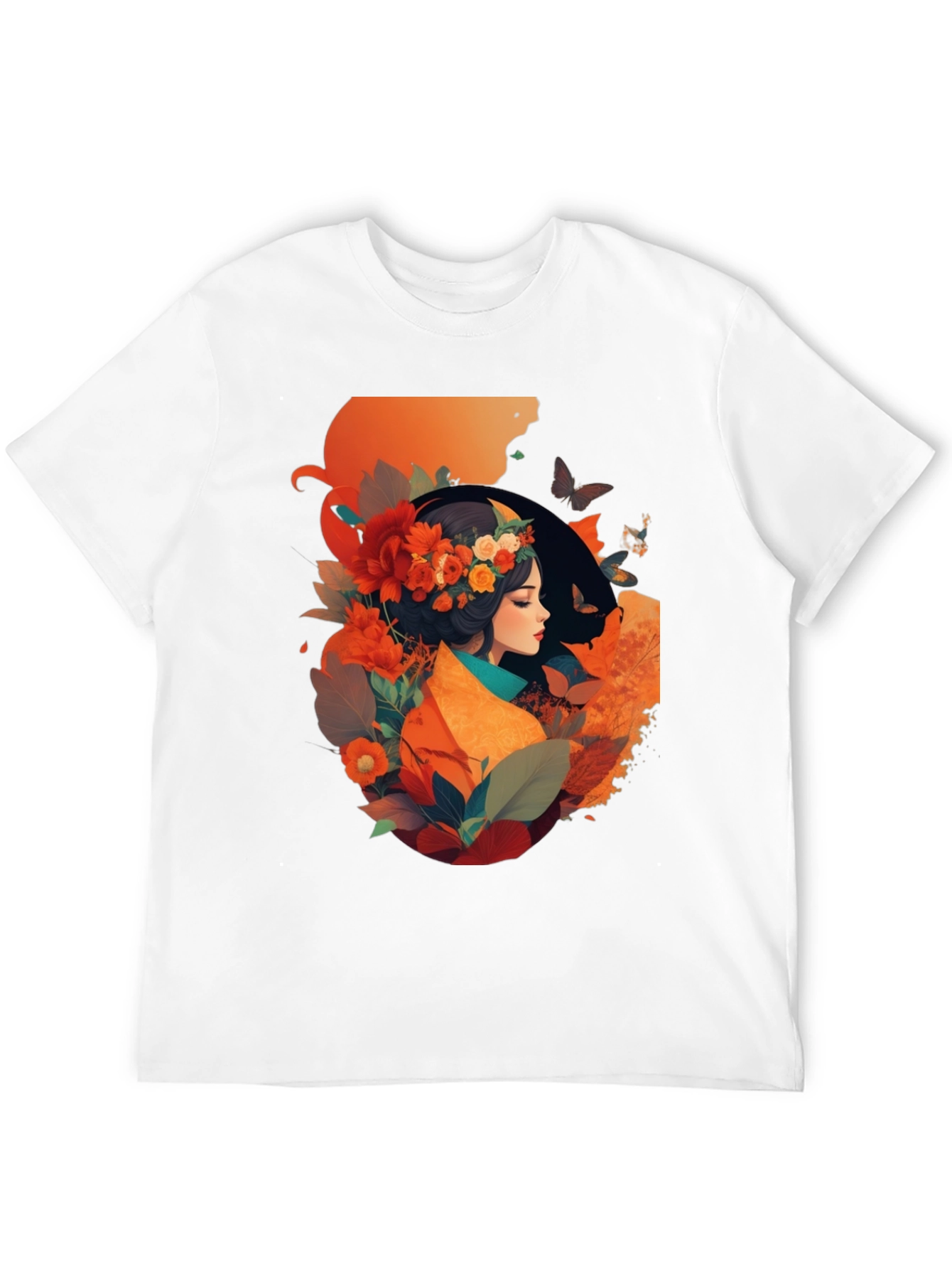 Floral Woman Graphic Tee - Stylish Black T-Shirt