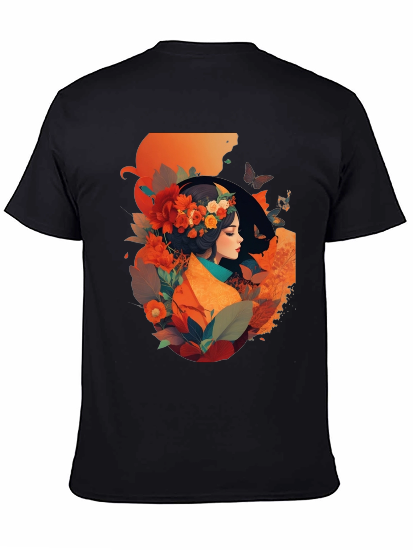 Floral Woman Graphic Tee - Stylish Black T-Shirt