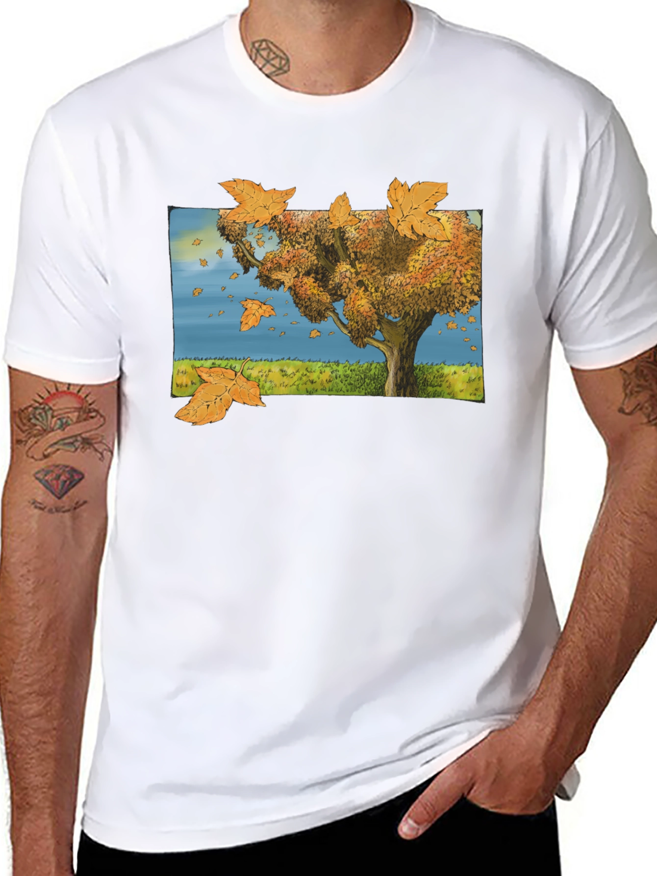 Autumn Tree Graphic Black T-Shirt