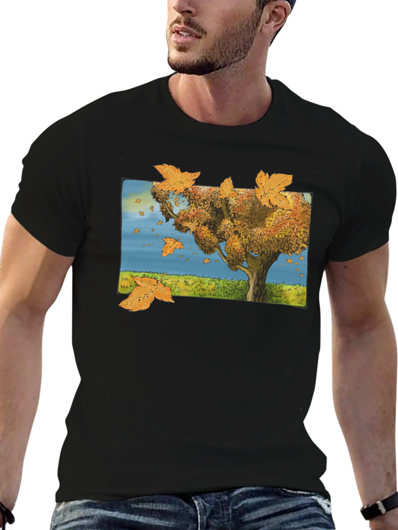 Autumn Tree Graphic Black T-Shirt