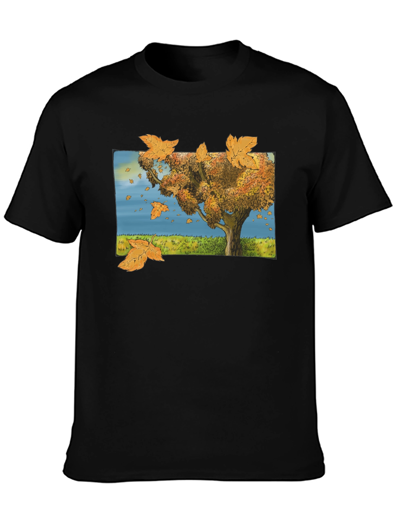 Autumn Tree Graphic Black T-Shirt