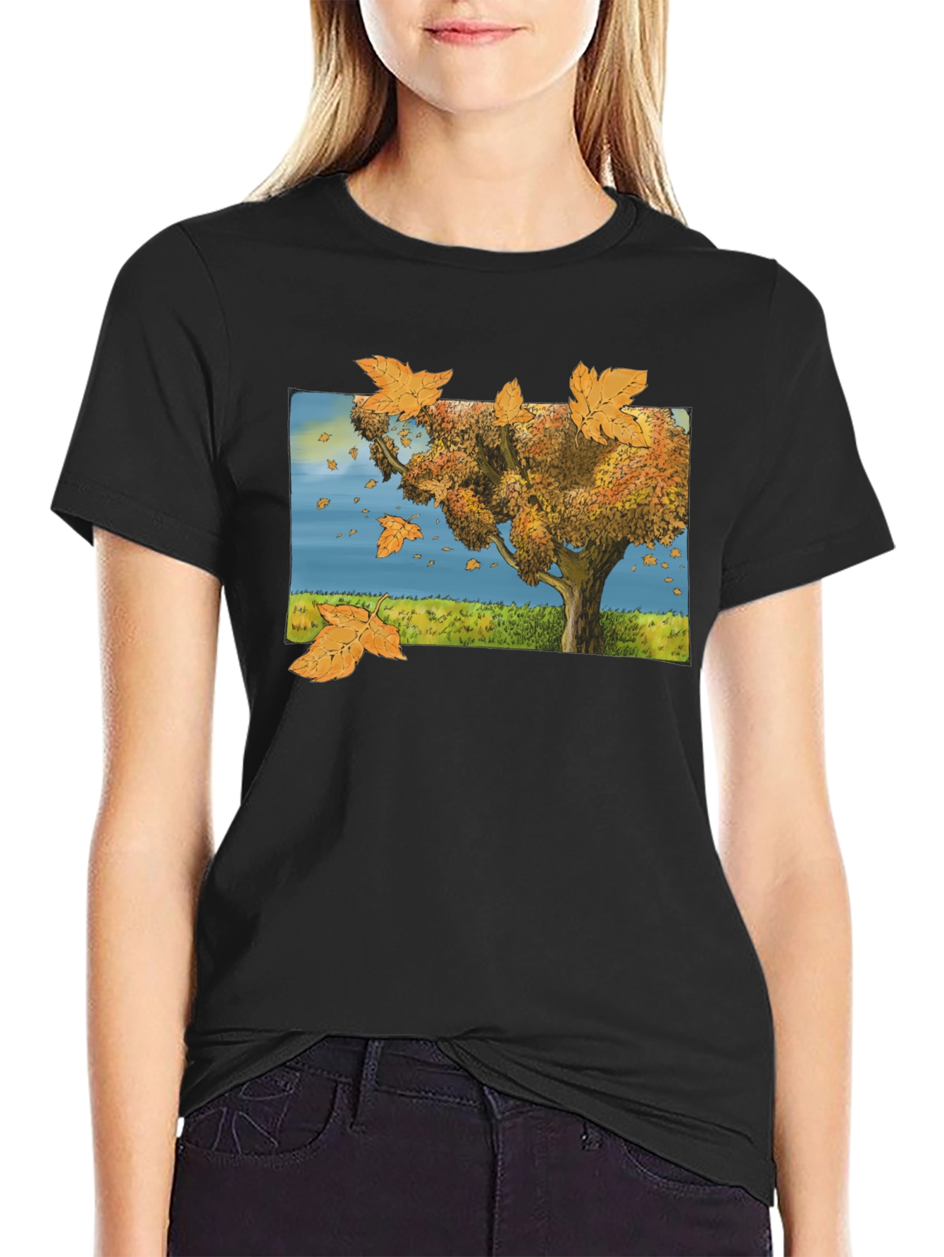 Autumn Tree Graphic Black T-Shirt