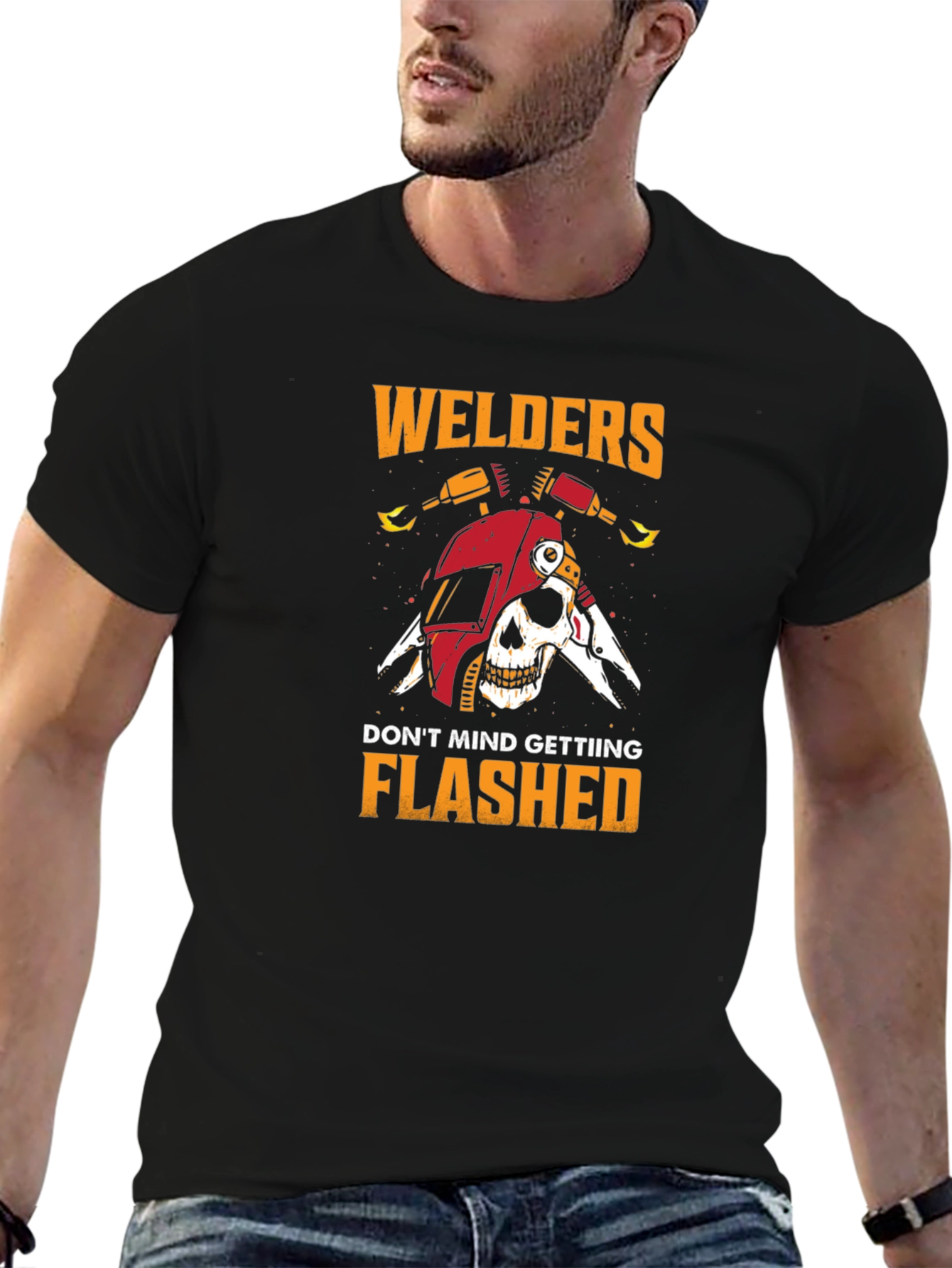 Welder Flashed Skull Black Graphic T-Shirt