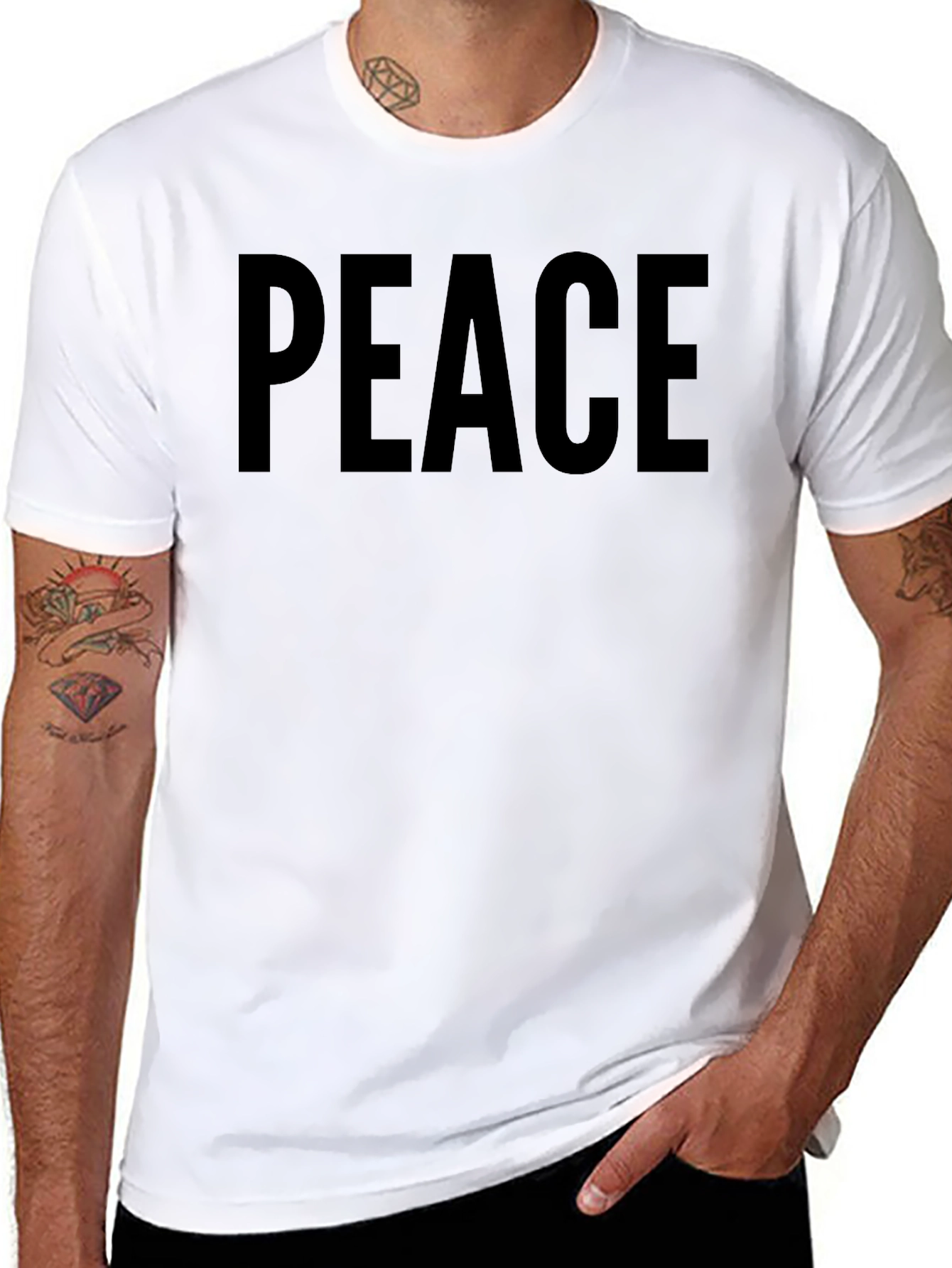 Peace Black T-Shirt Mens Crew Neck Short Sleeve