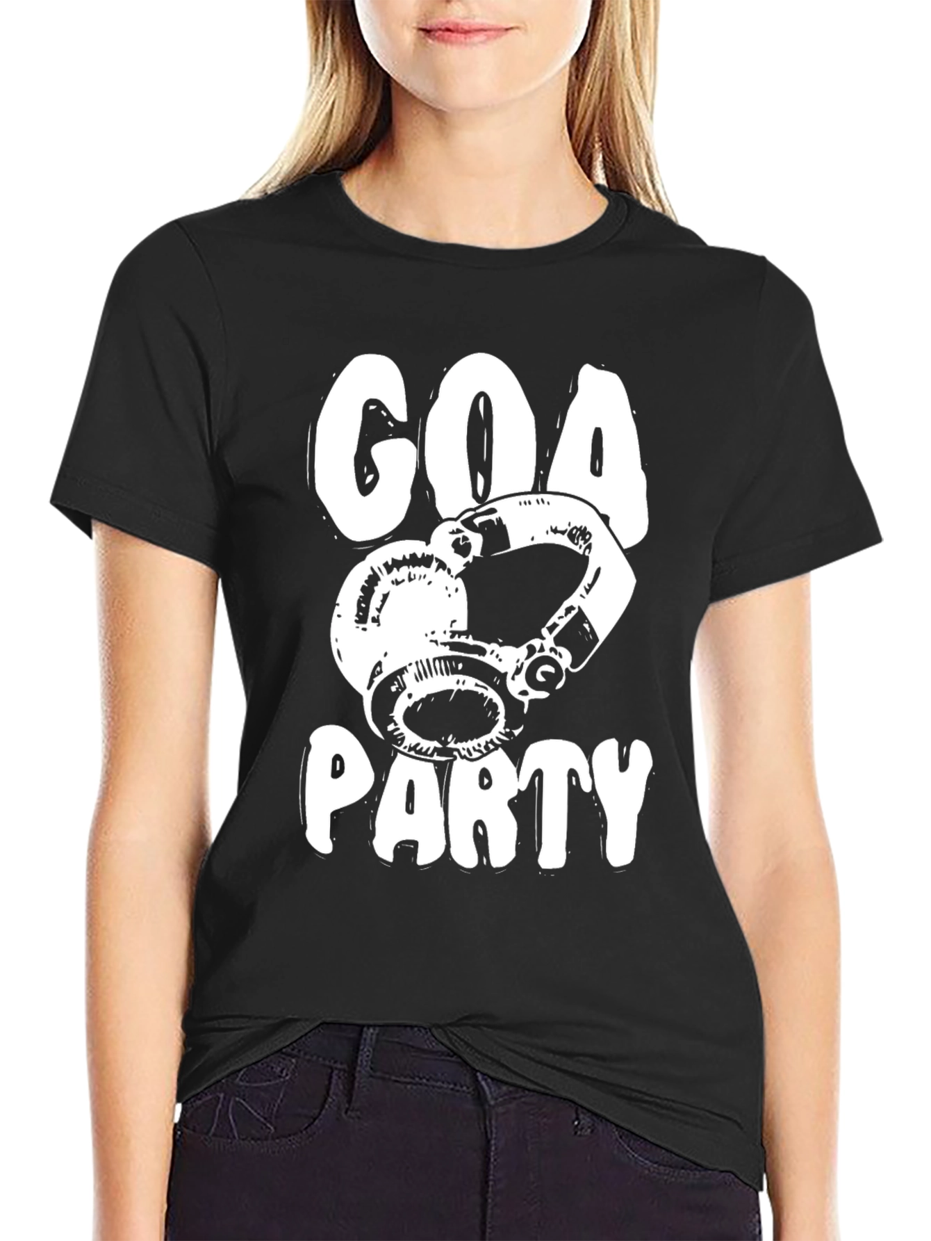 Goa Party T-Shirt - Black DJ Headphones Design
