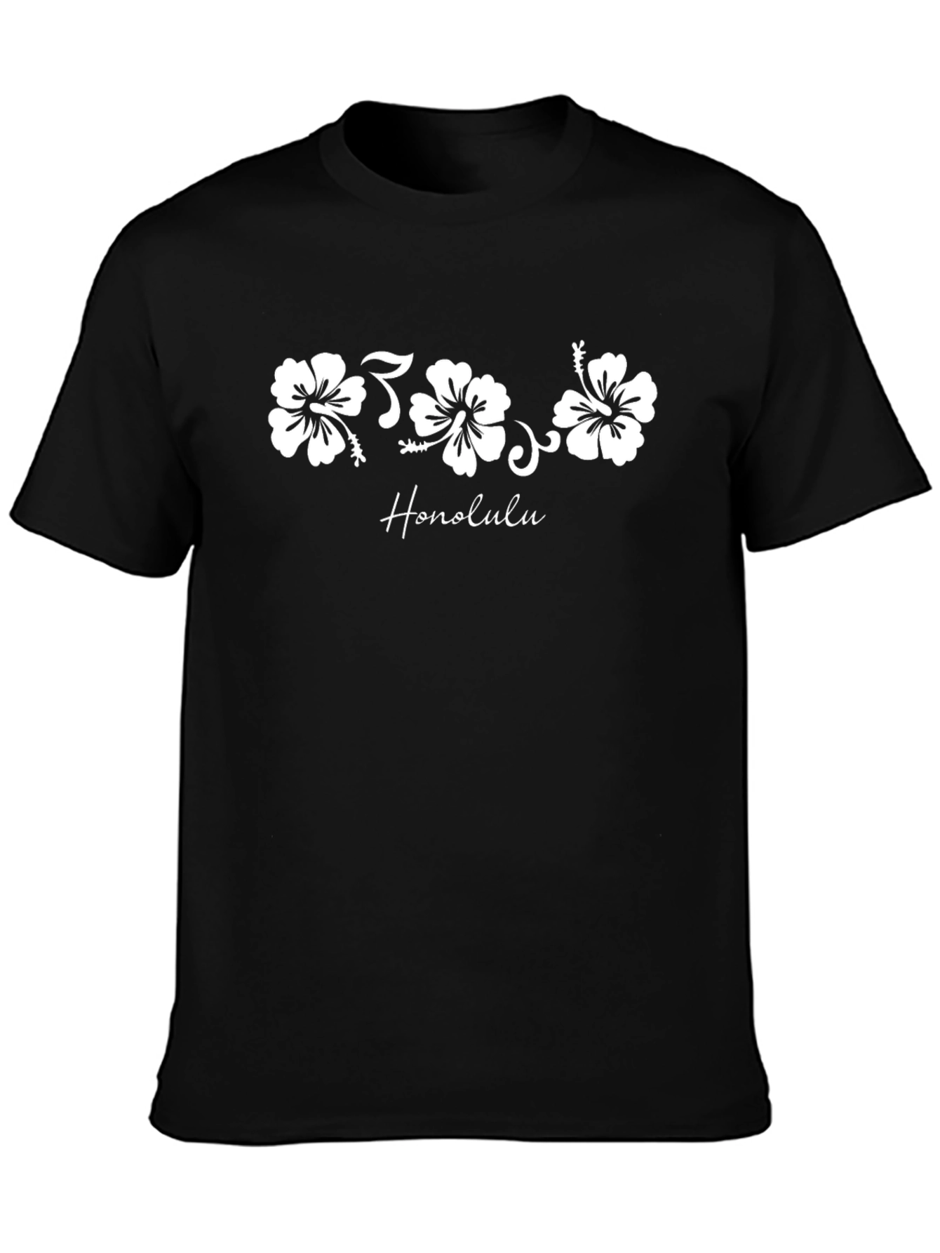 Honolulu Hibiscus Flower Graphic Tee - Black Cotton T-Shirt