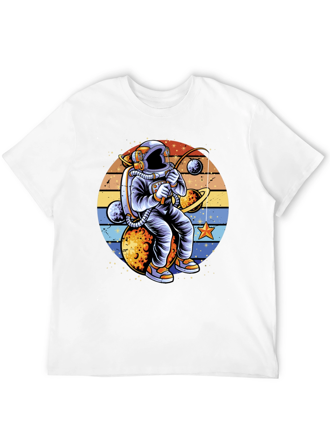Astronaut Fishing Planets Graphic T-Shirt