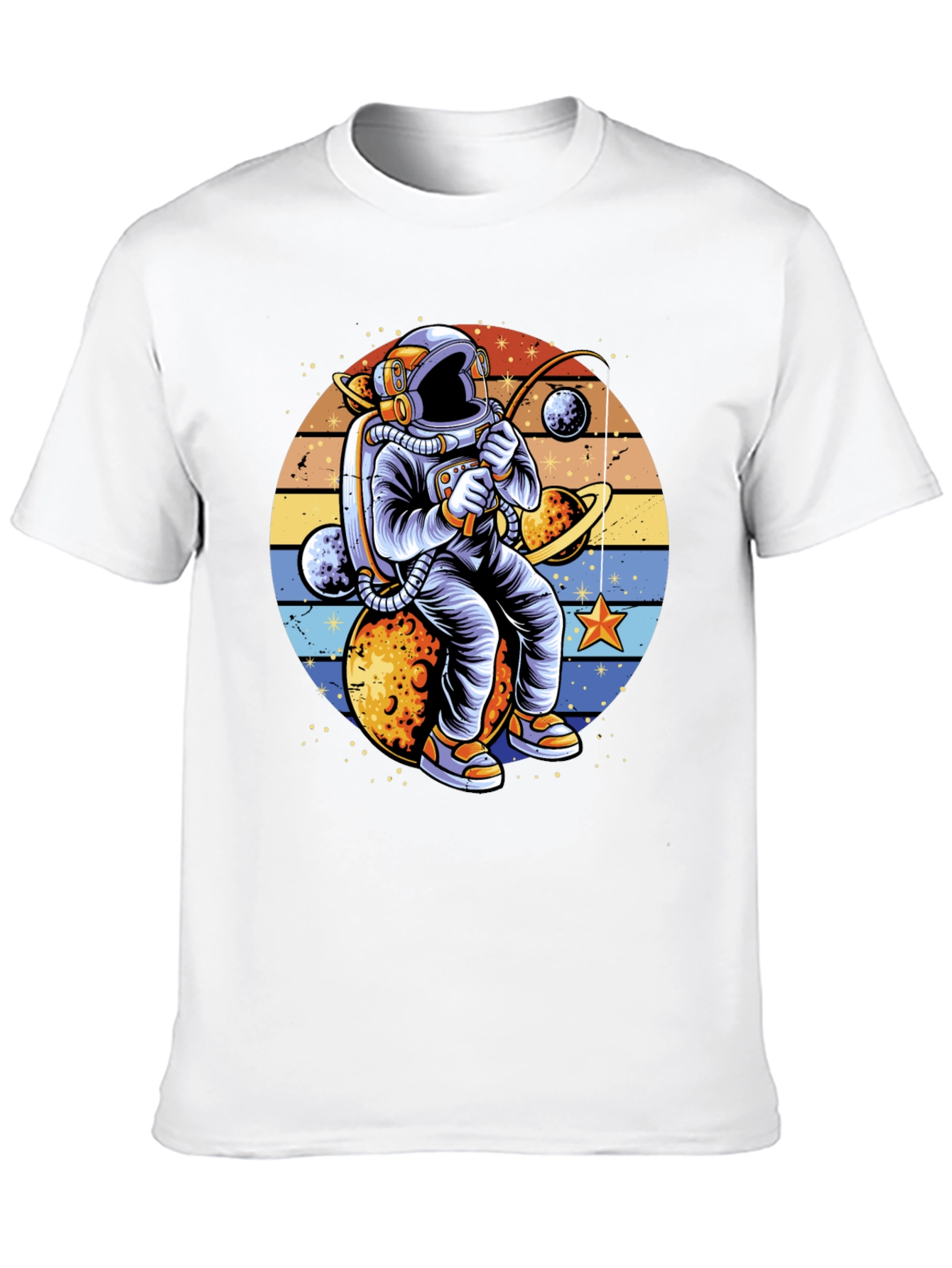Astronaut Fishing Planets Graphic T-Shirt