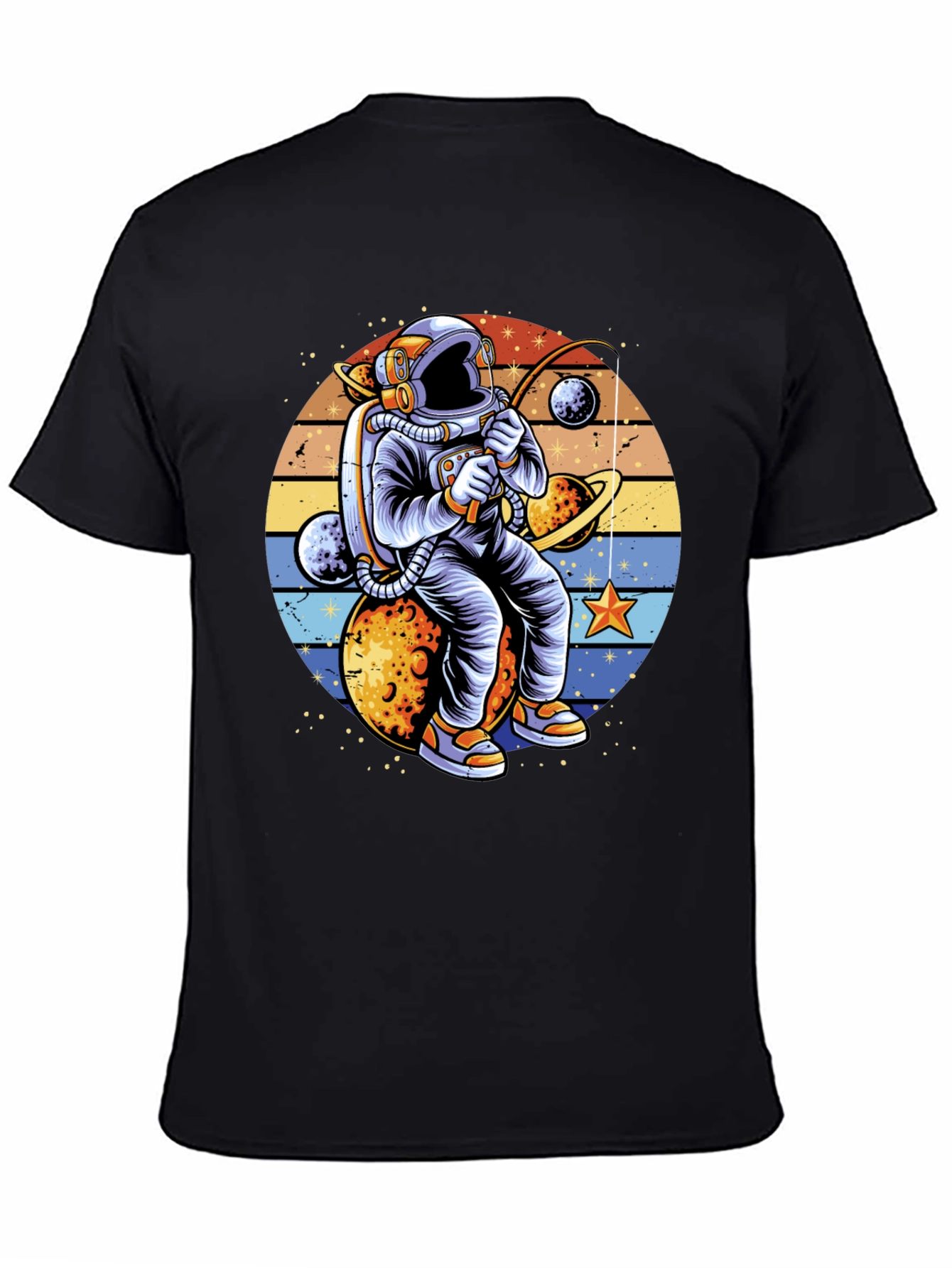 Astronaut Fishing Planets Graphic T-Shirt