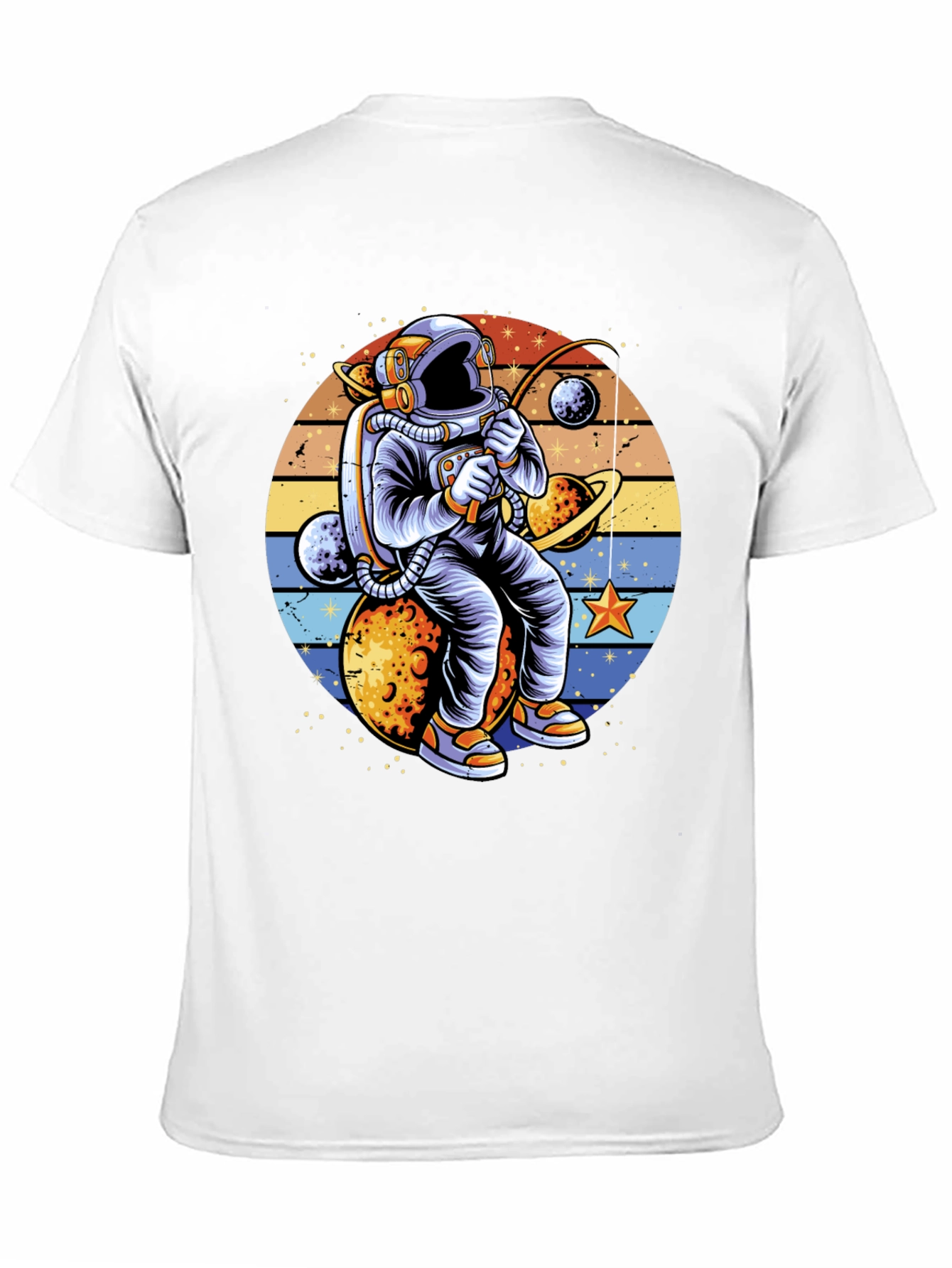 Astronaut Fishing Planets Graphic T-Shirt