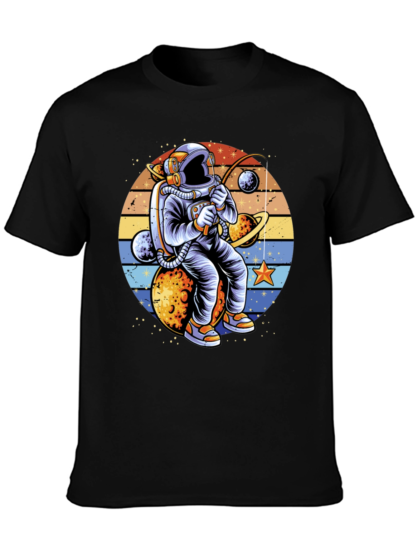 Astronaut Fishing Planets Graphic T-Shirt