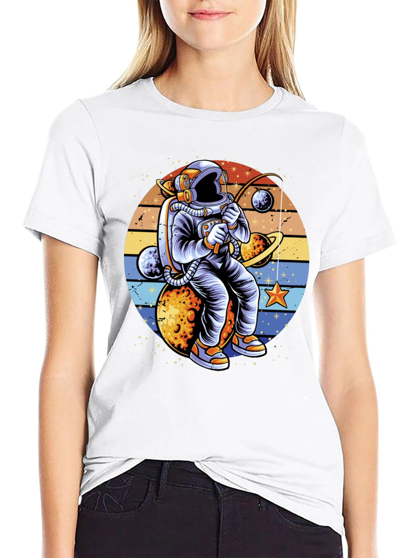 Astronaut Fishing Planets Graphic T-Shirt