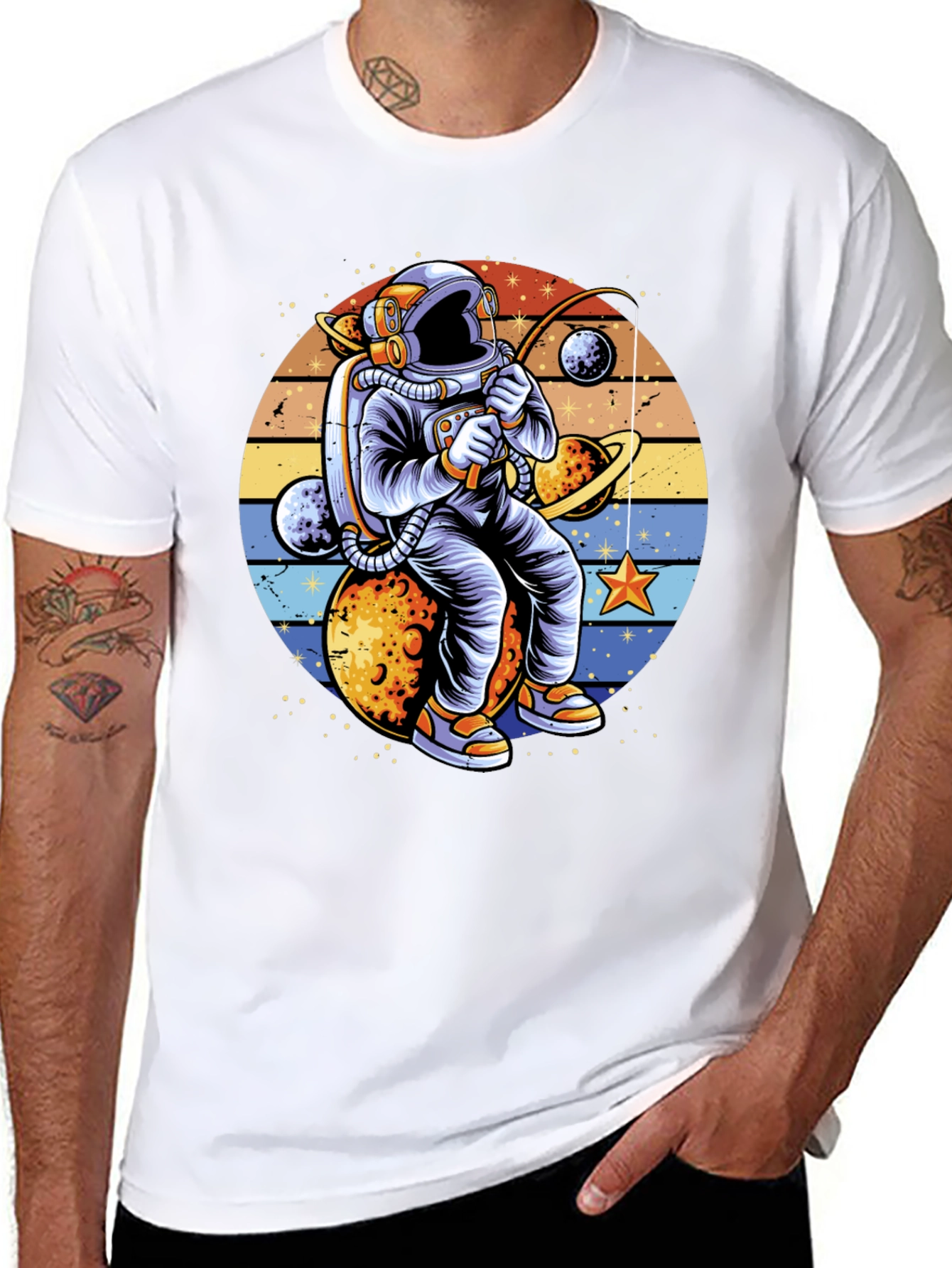 Astronaut Fishing Planets Graphic T-Shirt