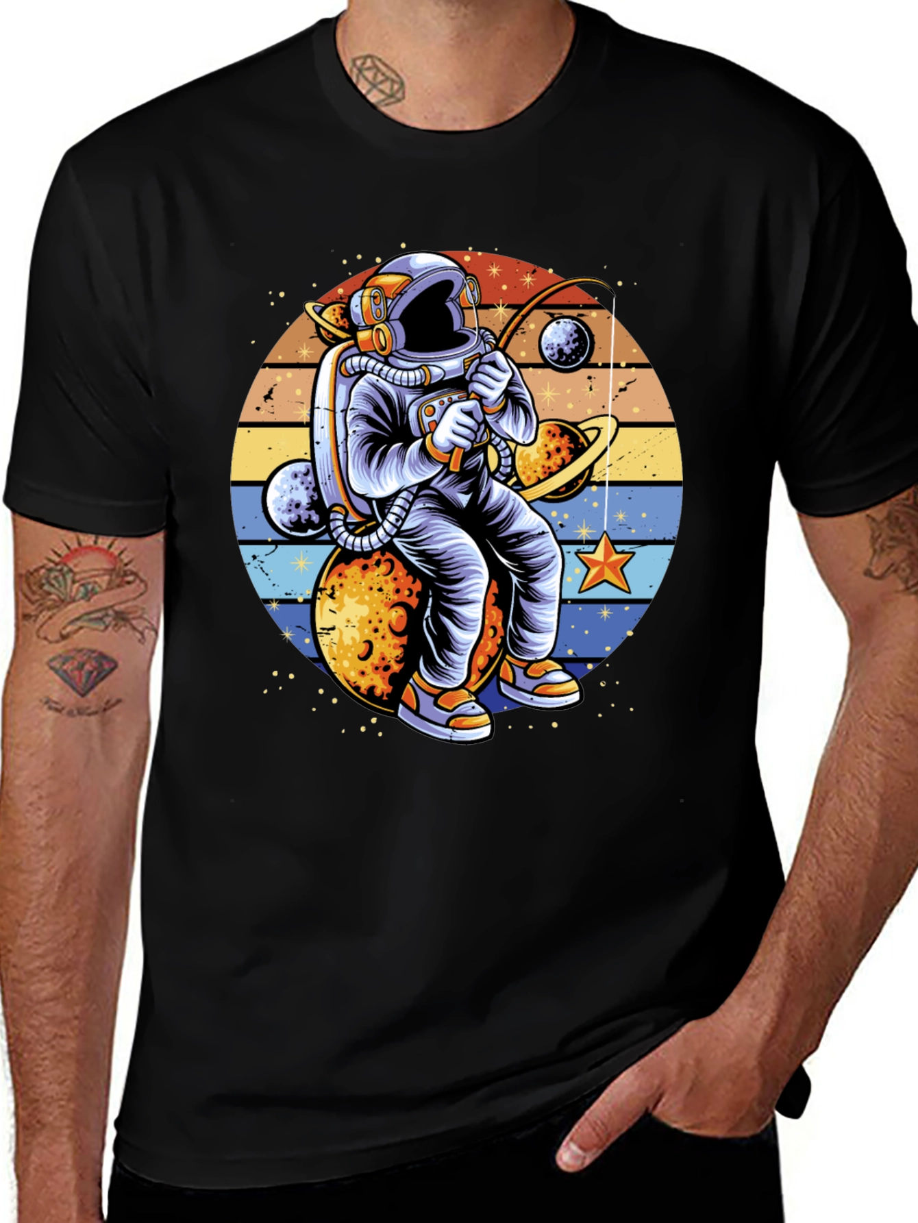 Astronaut Fishing Planets Graphic T-Shirt