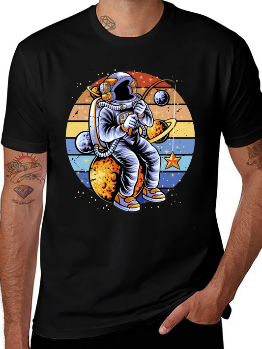 Astronaut Fishing Planets Graphic T-Shirt