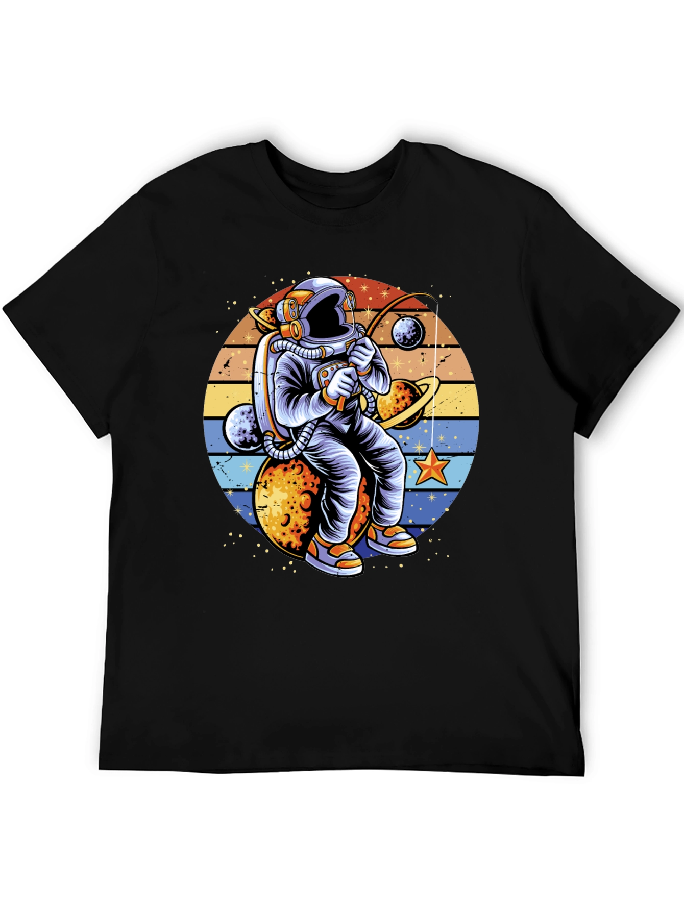 Astronaut Fishing Planets Graphic T-Shirt