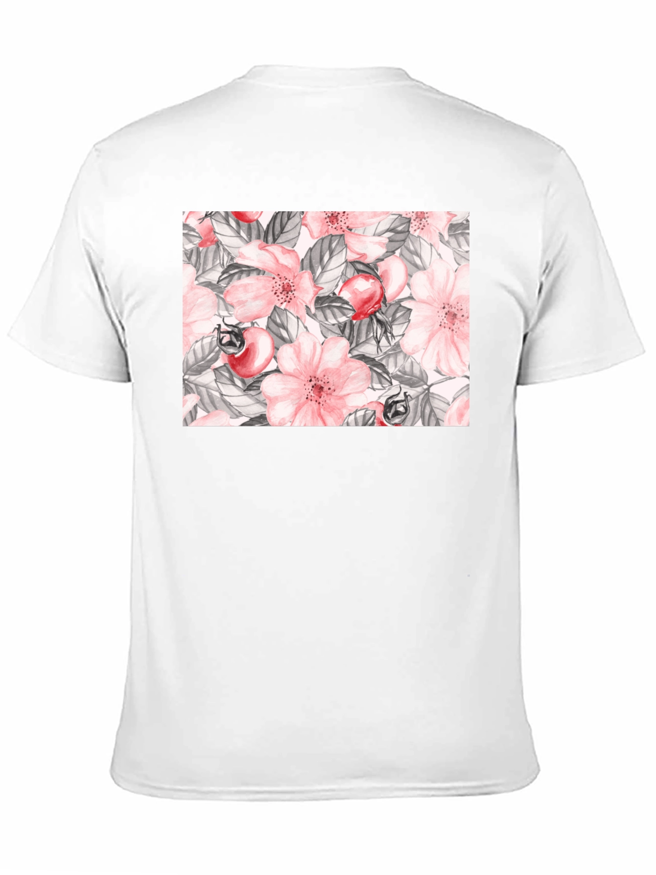 Floral Rose Hip Print Black T-Shirt