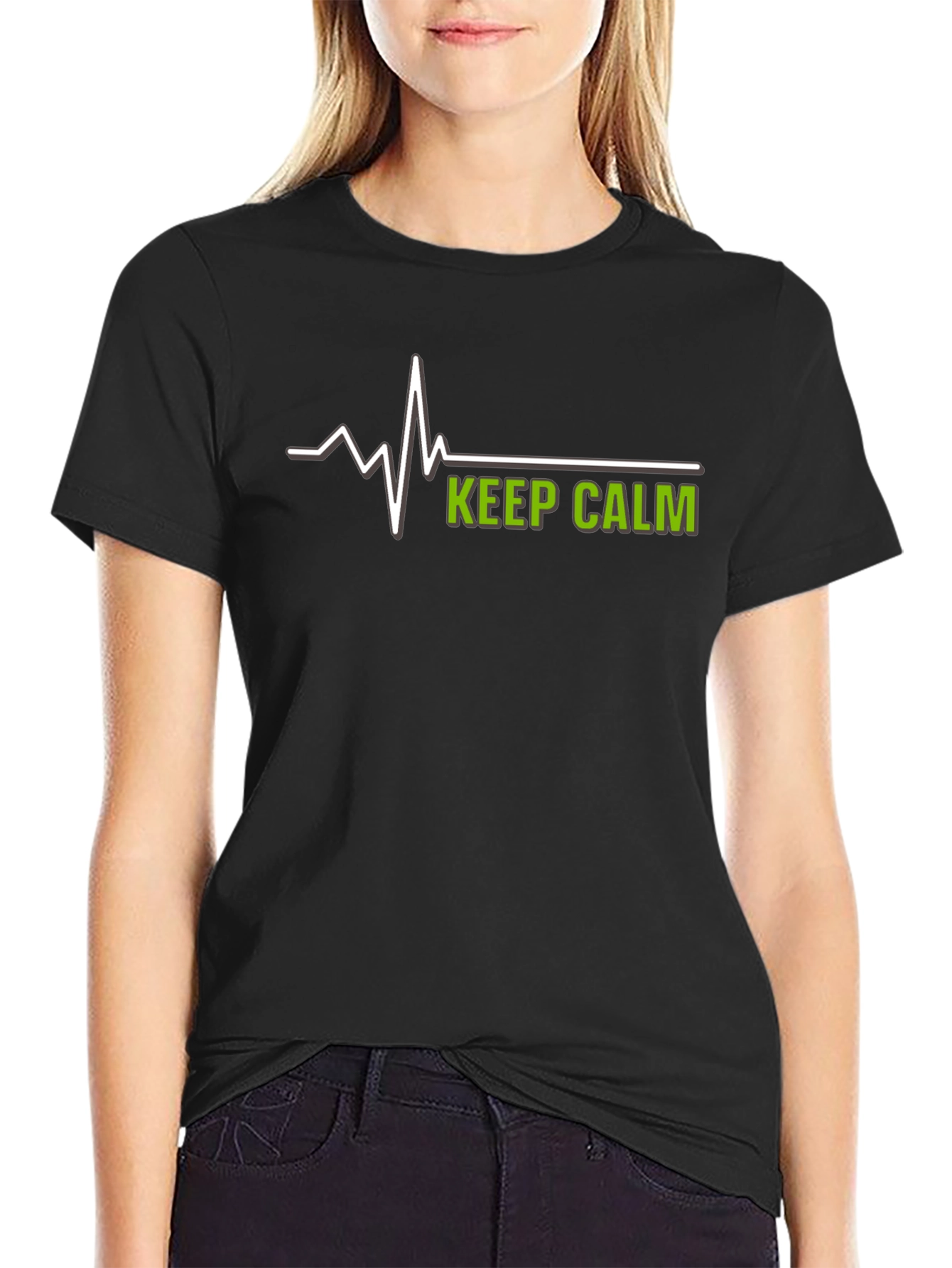 Keep Calm Black T-Shirt with EKG Design