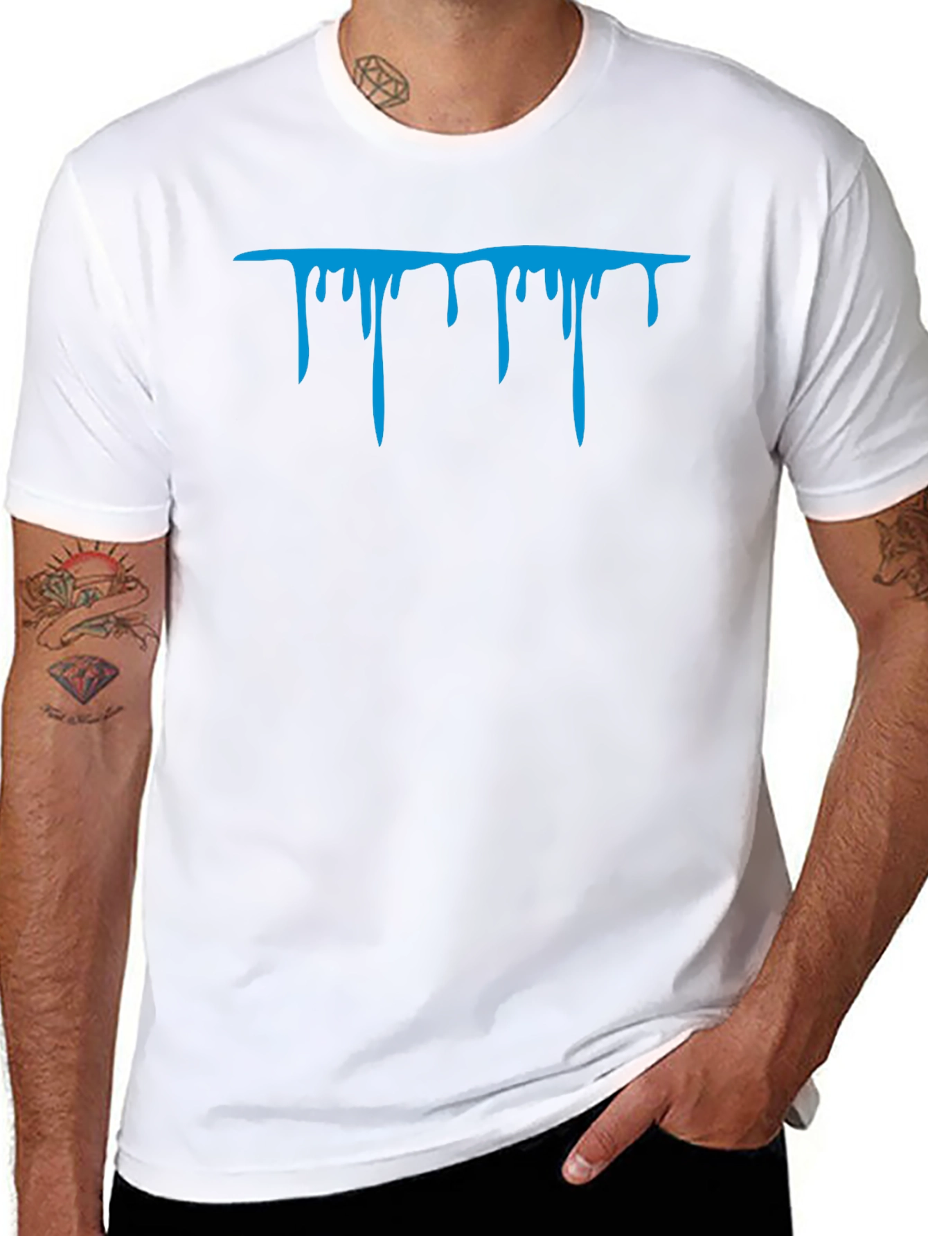 Blue Drip Graphic Black T-Shirt