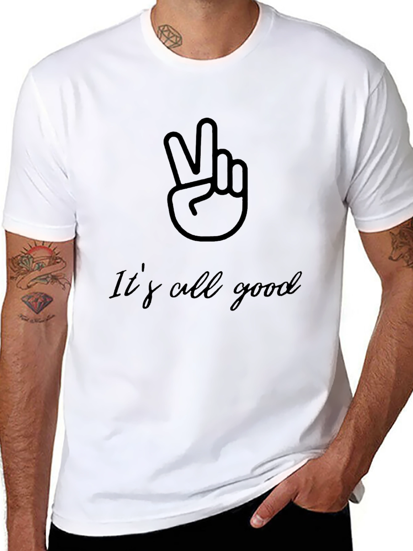 Its All Good Mens Black T-Shirt Peace Sign