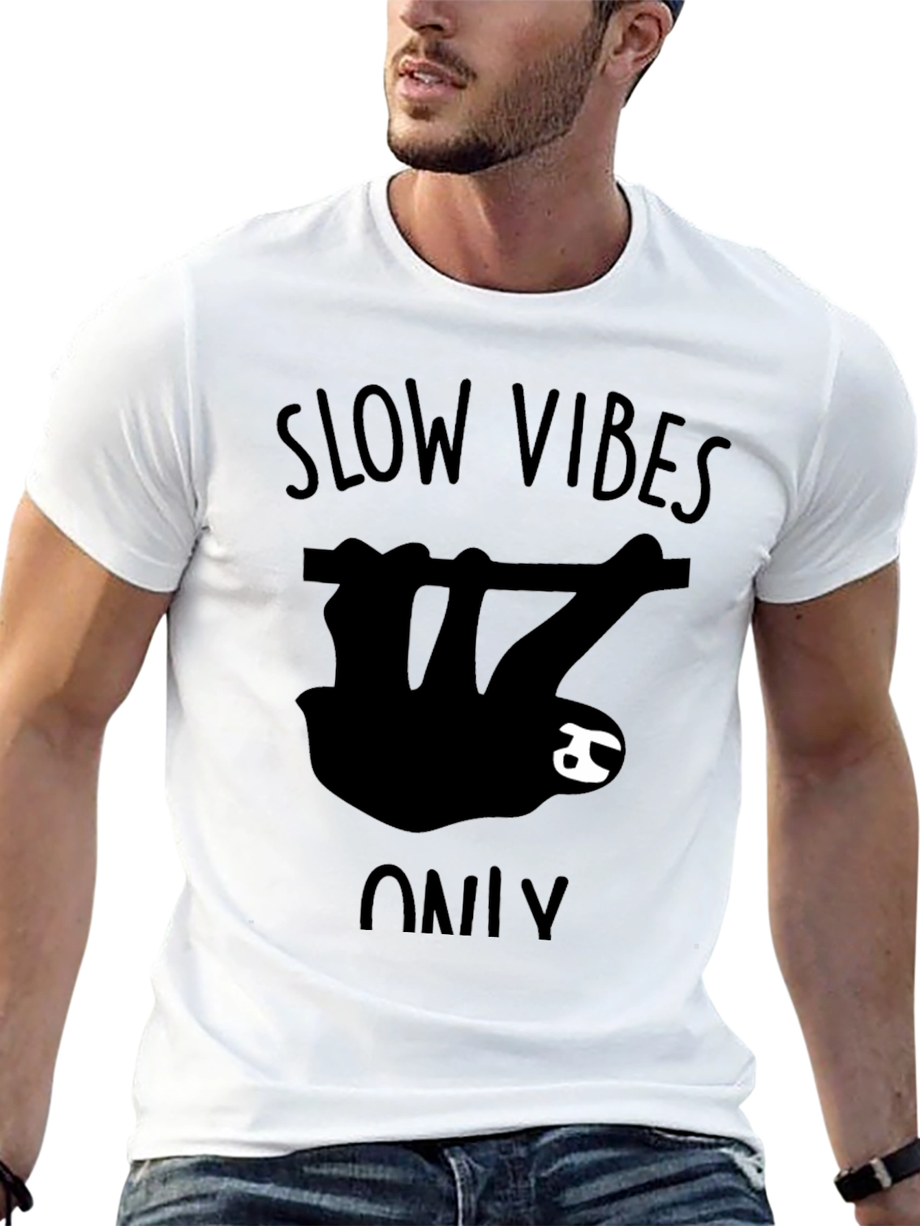Slow Vibes Only Sloth Graphic T-Shirt - Black