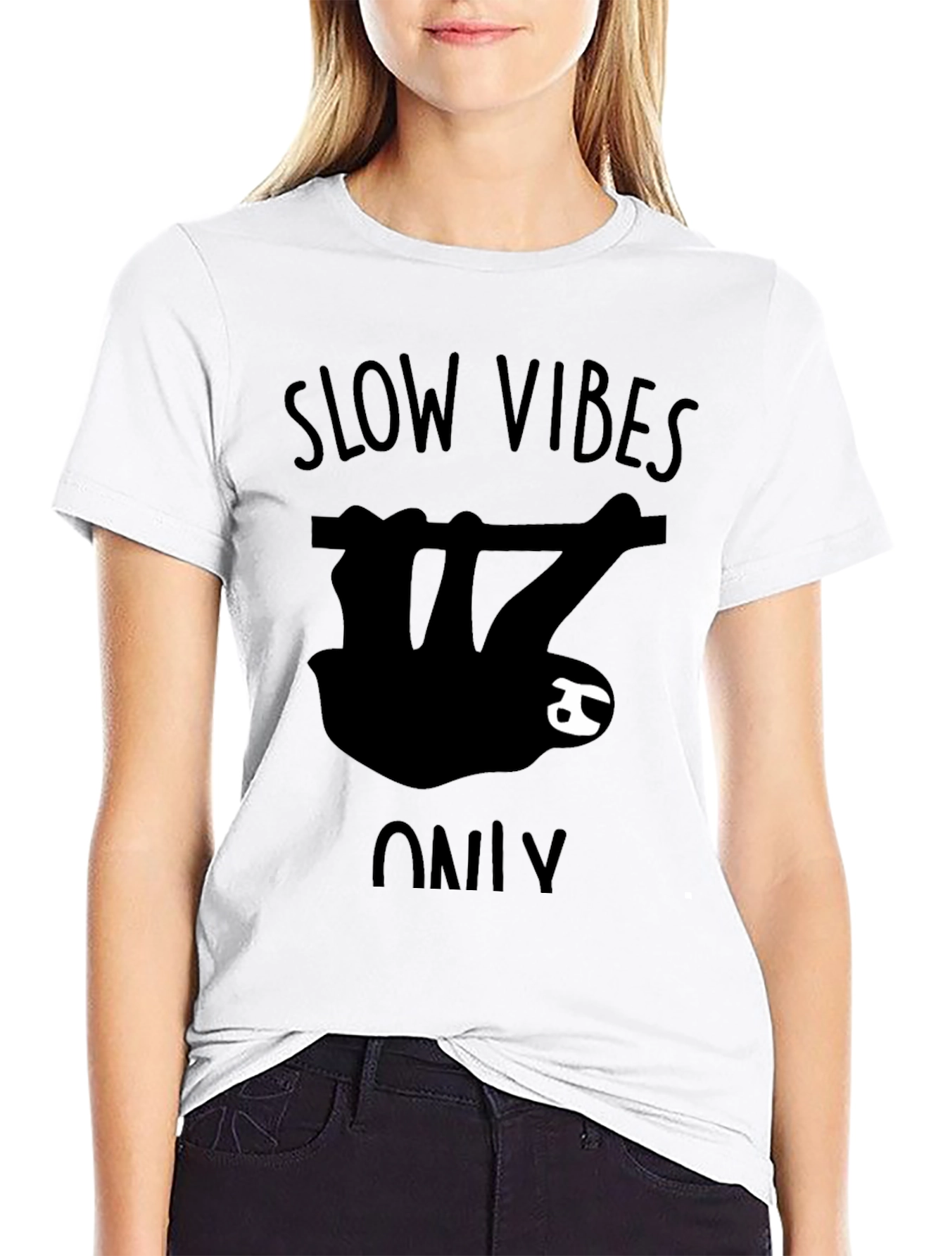 Slow Vibes Only Sloth Graphic T-Shirt - Black