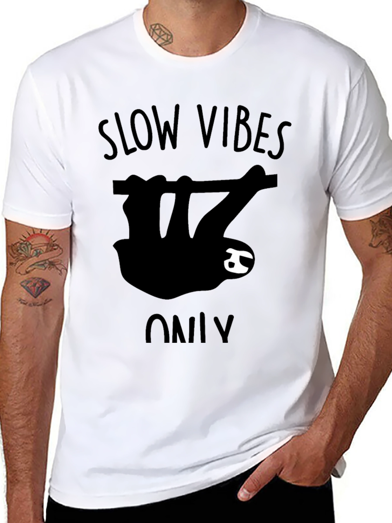 Slow Vibes Only Sloth Graphic T-Shirt - Black