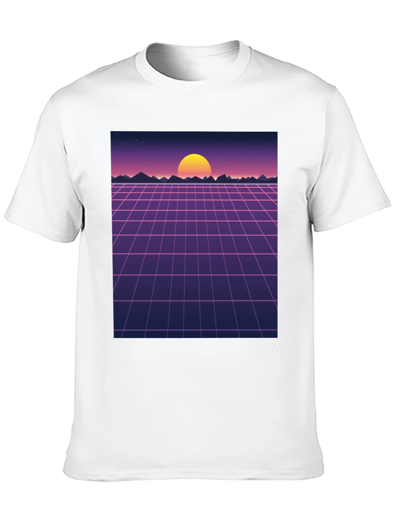 Retro Sunset Grid Graphic Tee - Synthwave Style Shirt