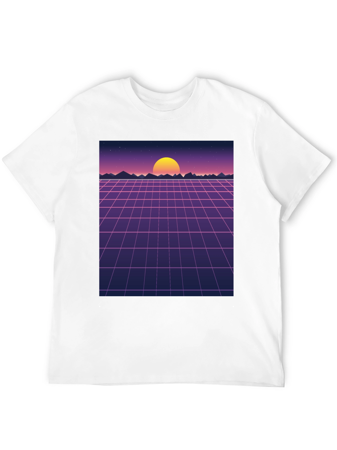 Retro Sunset Grid Graphic Tee - Synthwave Style Shirt