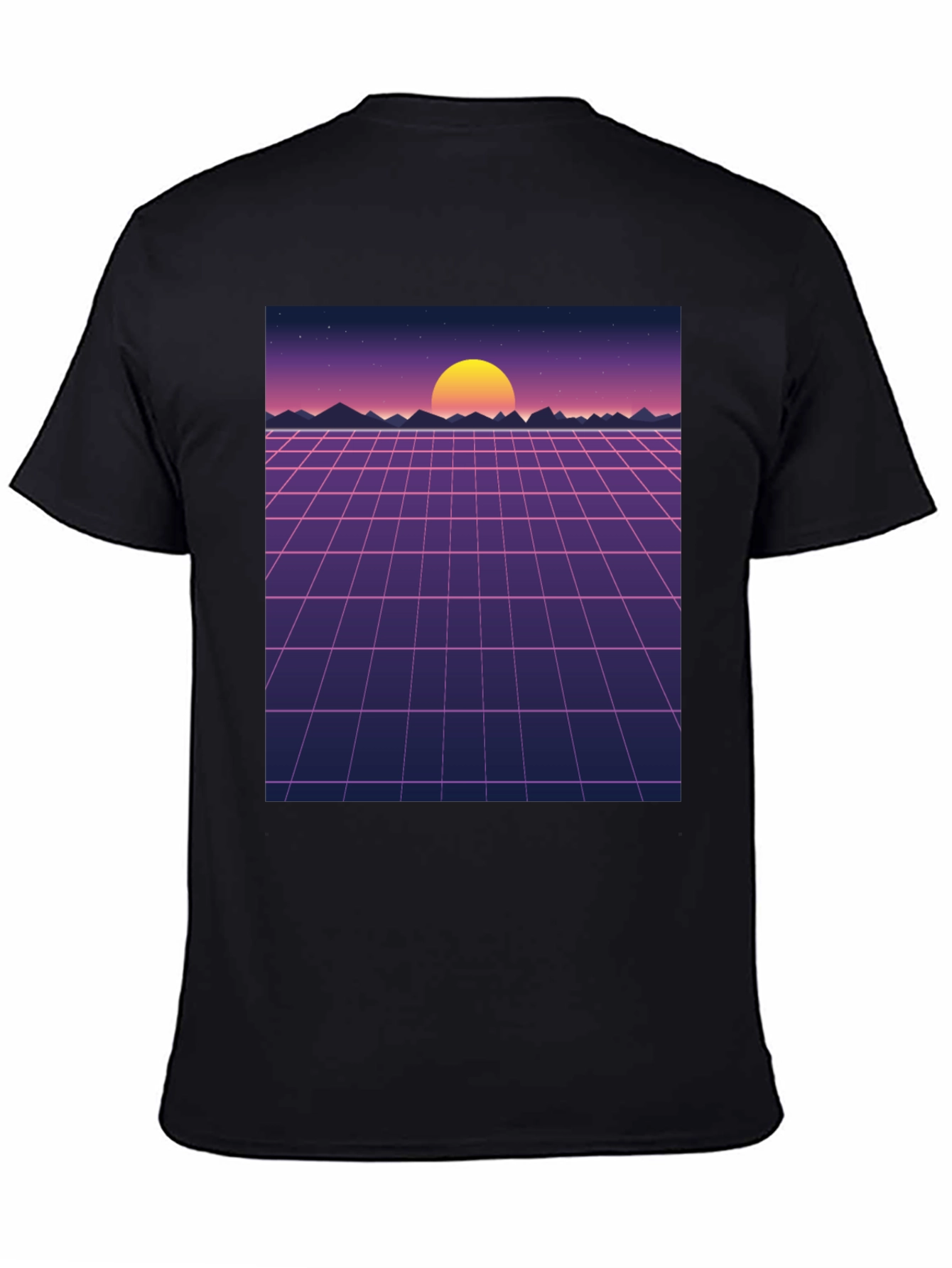Retro Sunset Grid Graphic Tee - Synthwave Style Shirt