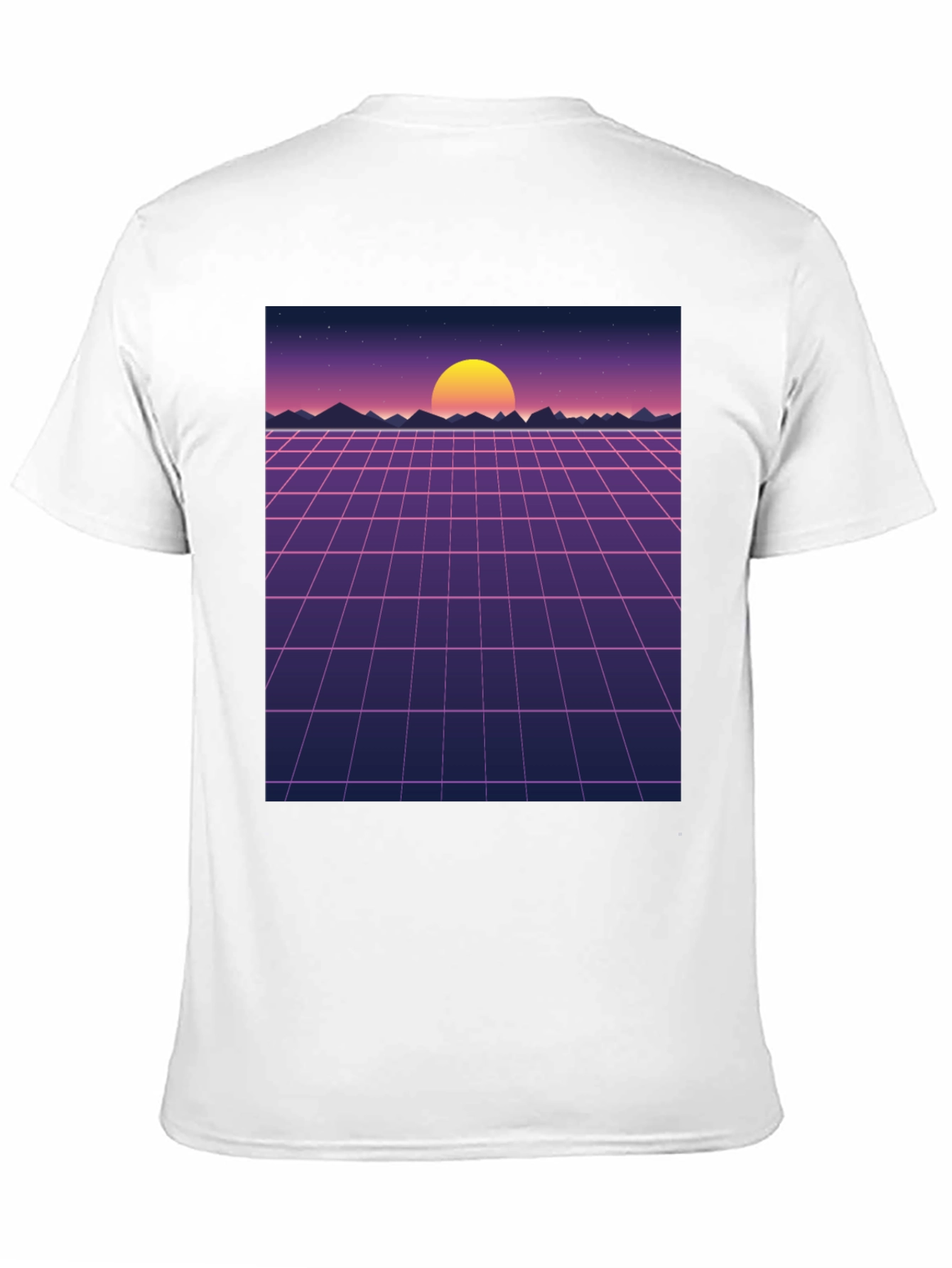 Retro Sunset Grid Graphic Tee - Synthwave Style Shirt