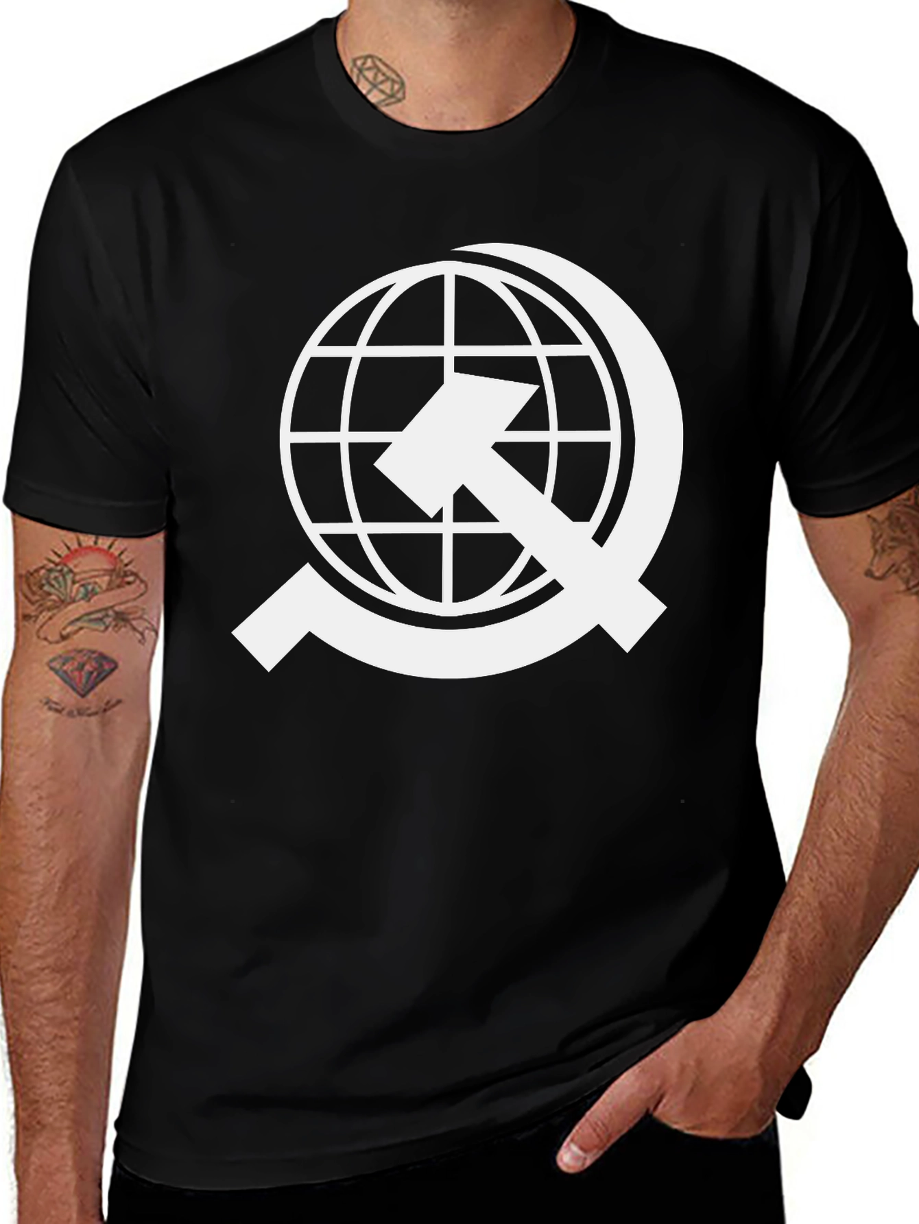 Global Solidarity Tee - White Design on Black